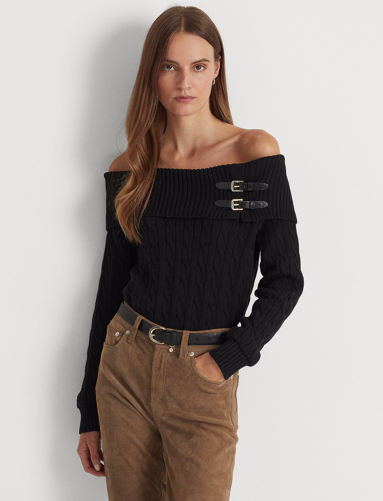 Lauren Ralph Lauren Off-the-shoulder Cable-knit Sweater - Jumpers -  