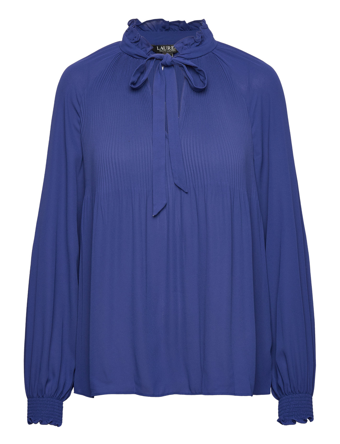 Pleated Georgette Tie-Neck Blouse Blue Lauren Ralph Lauren