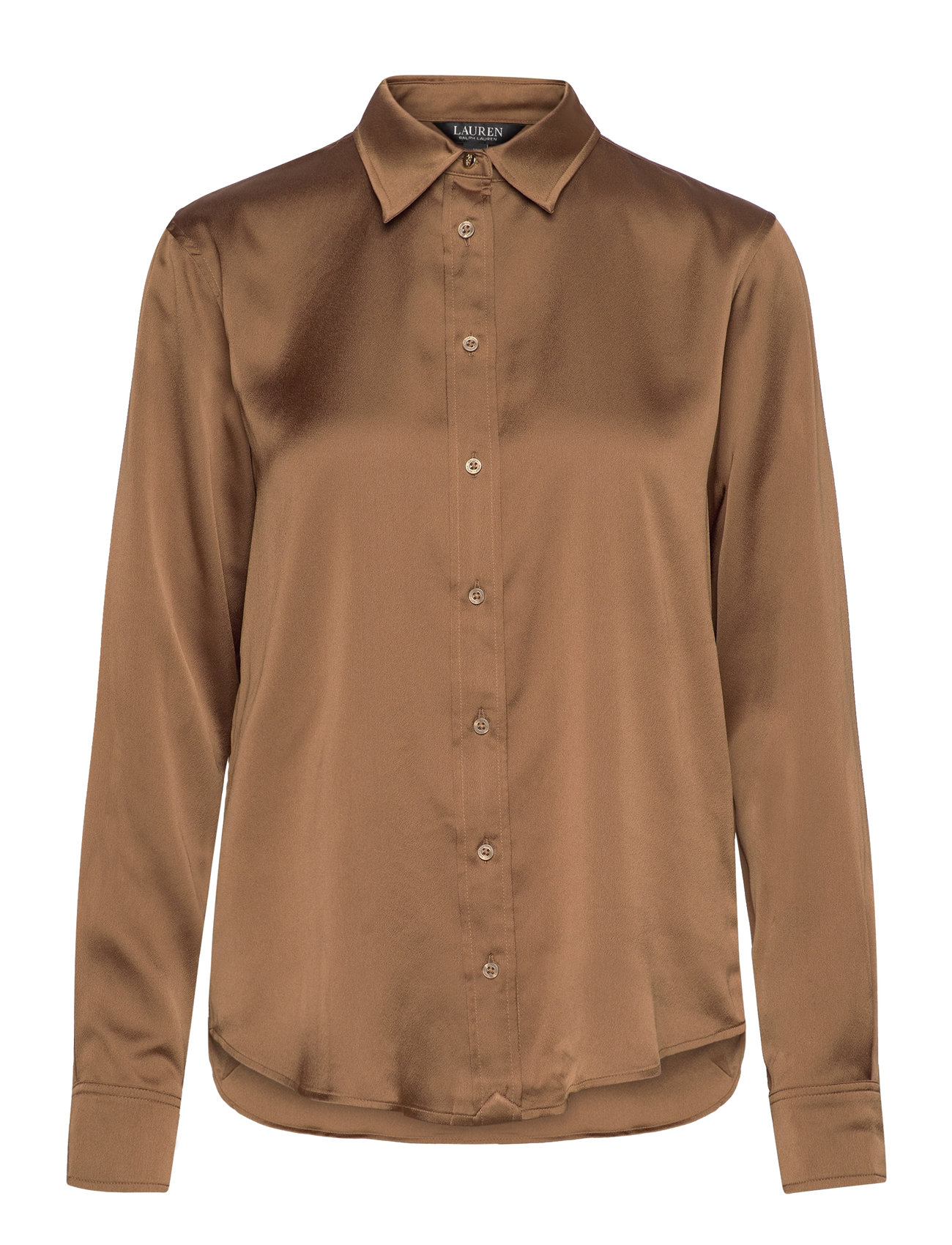 Lauren Ralph Lauren Classic Fit Satin Charmeuse Shirt Brun