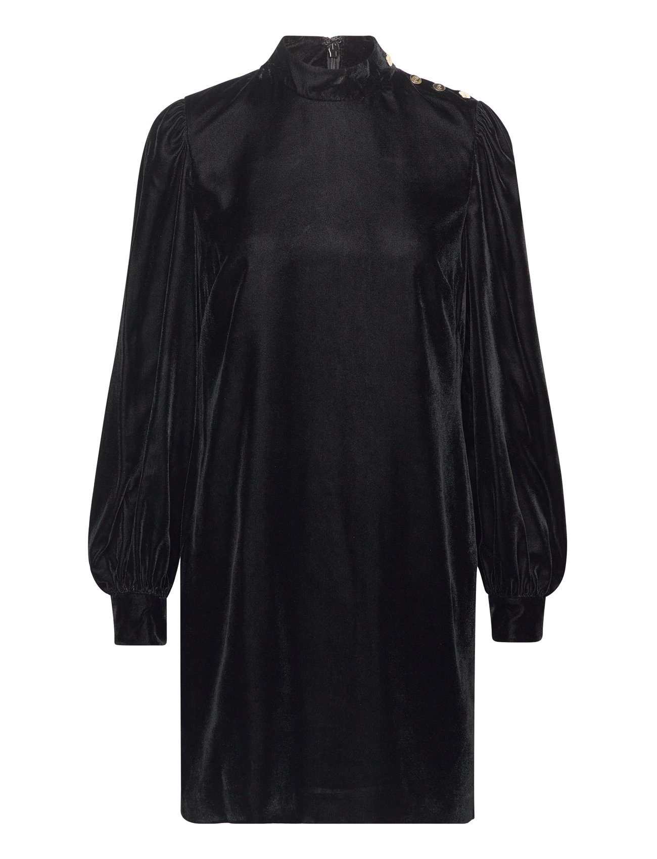 Button-Trim Velvet Mockneck Dress Kort Klänning Black Lauren Ralph Lauren