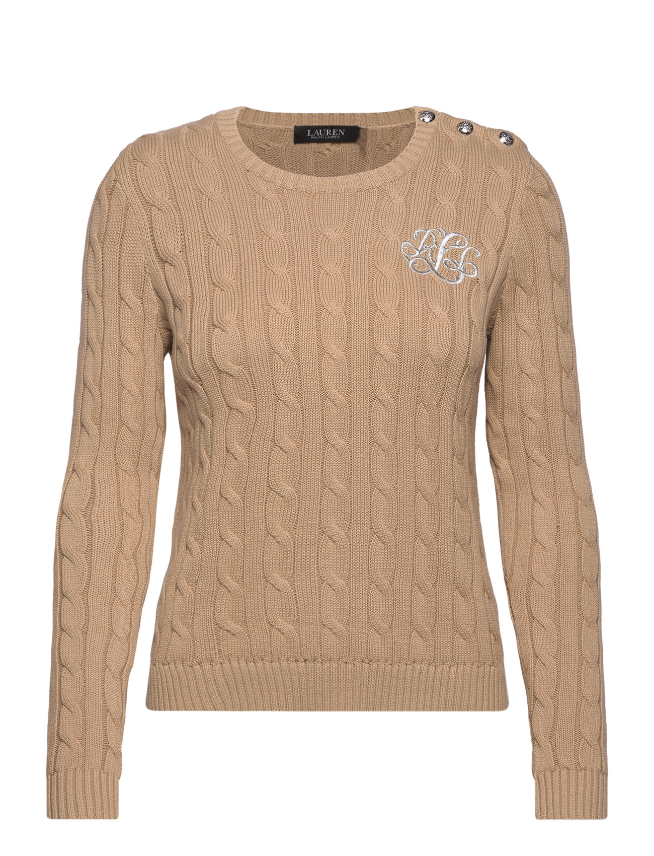 Button-Trim Cable-Knit Cotton Sweater Tops Knitwear Jumpers Brown Lauren Ralph Lauren