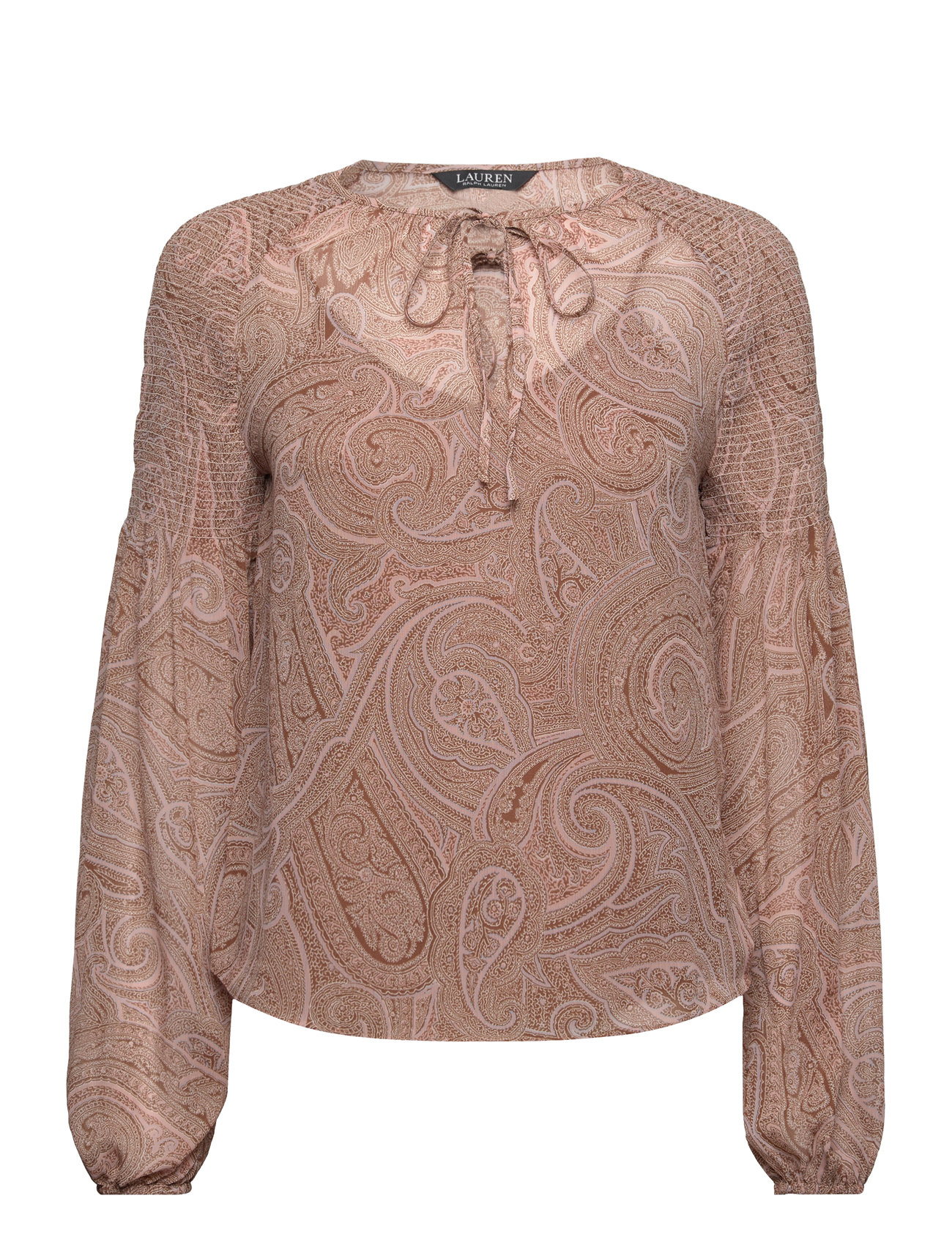 Lauren Ralph Lauren Paisley Georgette Tie-Neck Blouse Beige