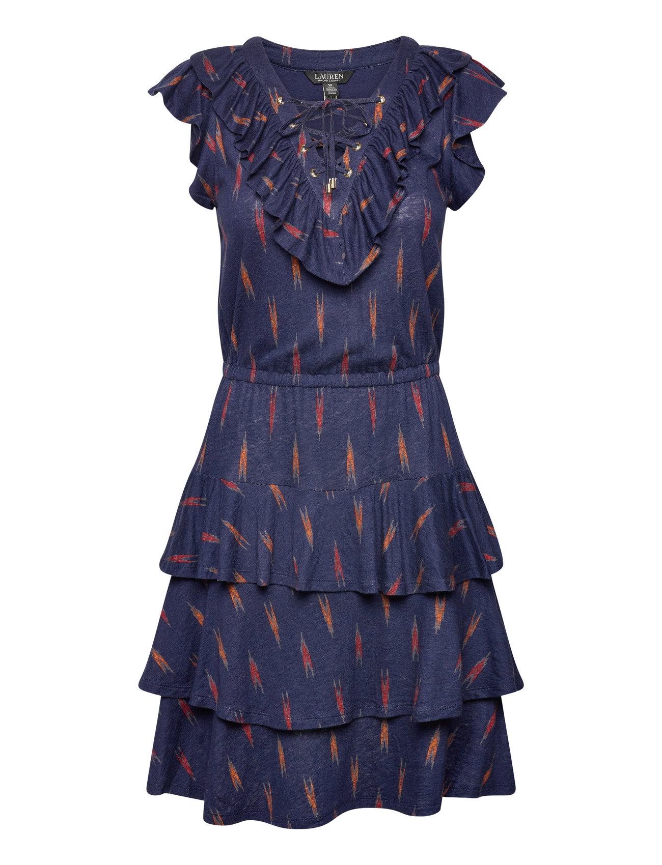 Lauren Ralph Lauren Geo-Print Ruffle-Trim Jersey Dress Marinblå