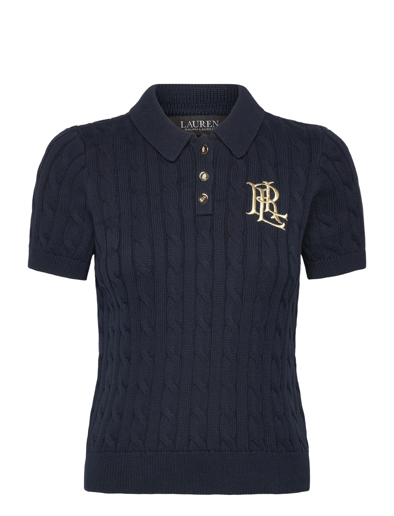Lauren Ralph Lauren Cable-Knit Cotton Polo Sweater, XL, Navy, Strik > Trøjer, Dame