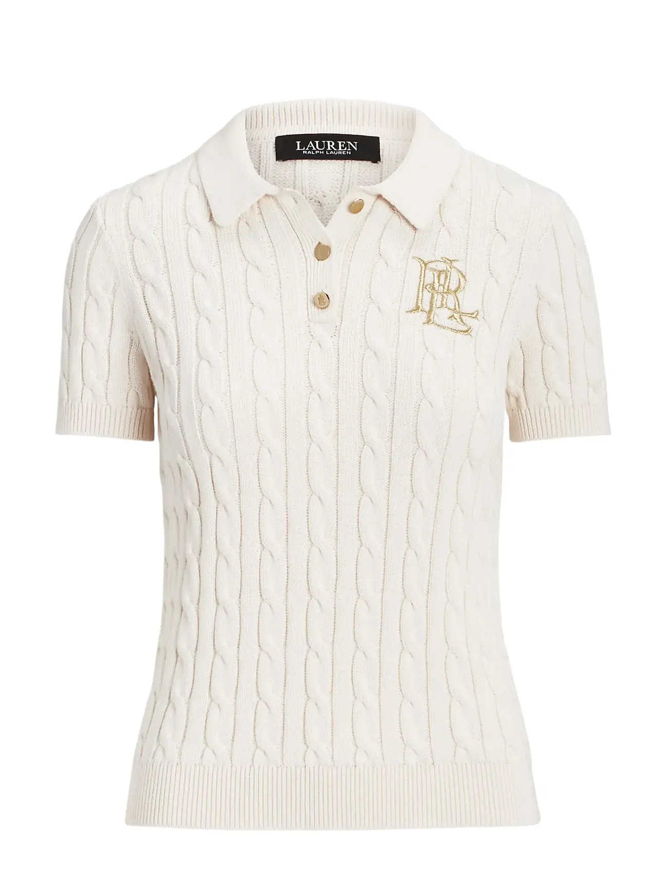 Lauren Ralph Lauren Cable-Knit Cotton Polo Sweater, XL, Cream, Strik > Trøjer, Dame