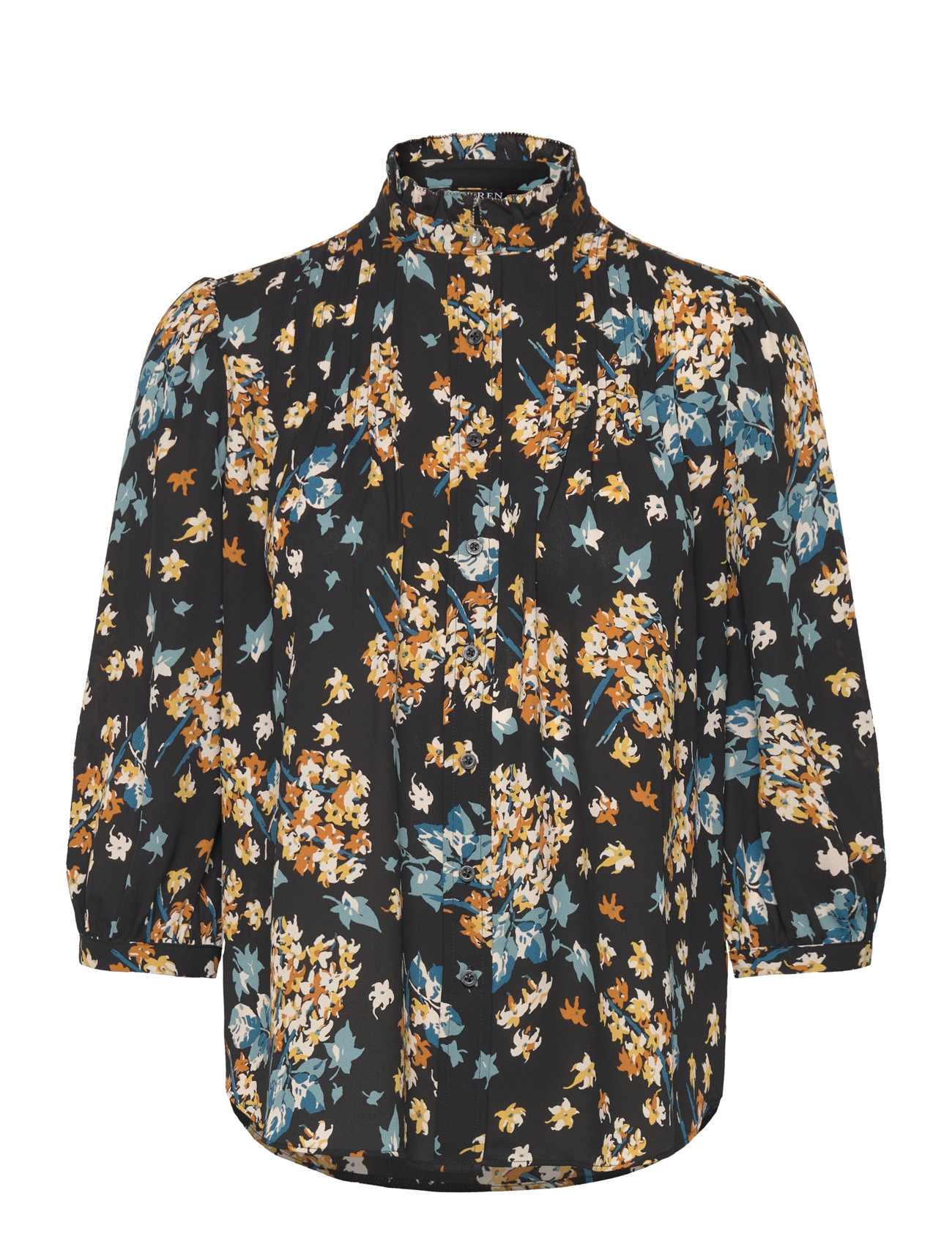 Lauren Ralph Lauren Floral Georgette Blouson-Sleeve Shirt Svart