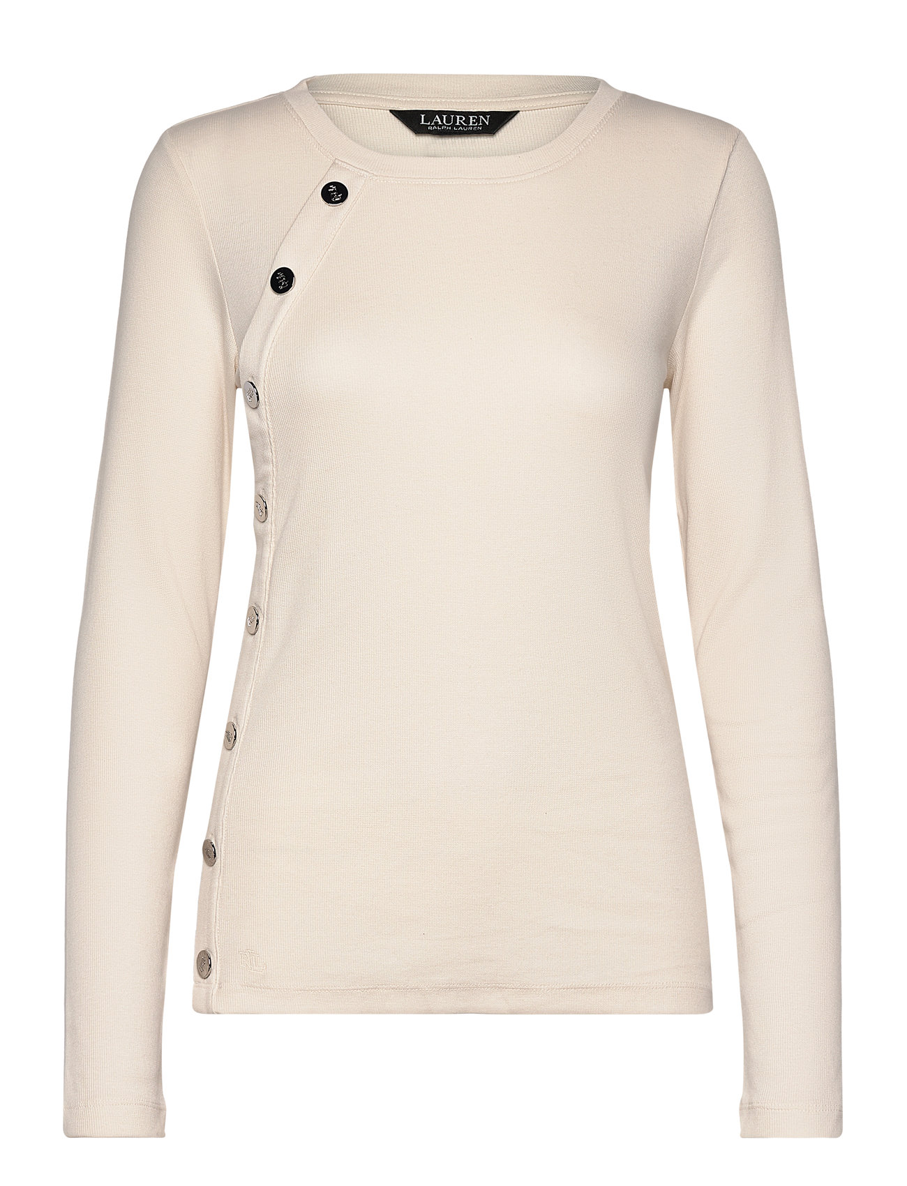 Lauren Ralph Lauren Button-Trim Rib-Knit Cotton-Blend Top Kräm