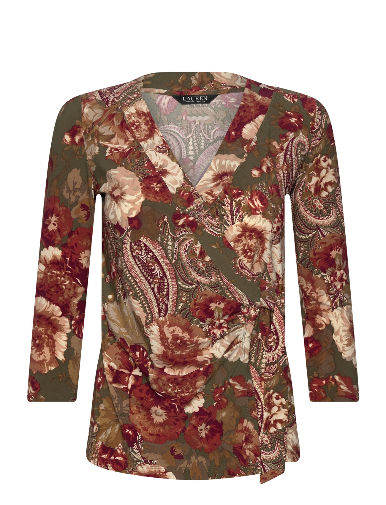 LAUREN RALPH LAUREN Floral Stretch Jersey Oberteil Khaki - S - Damen
