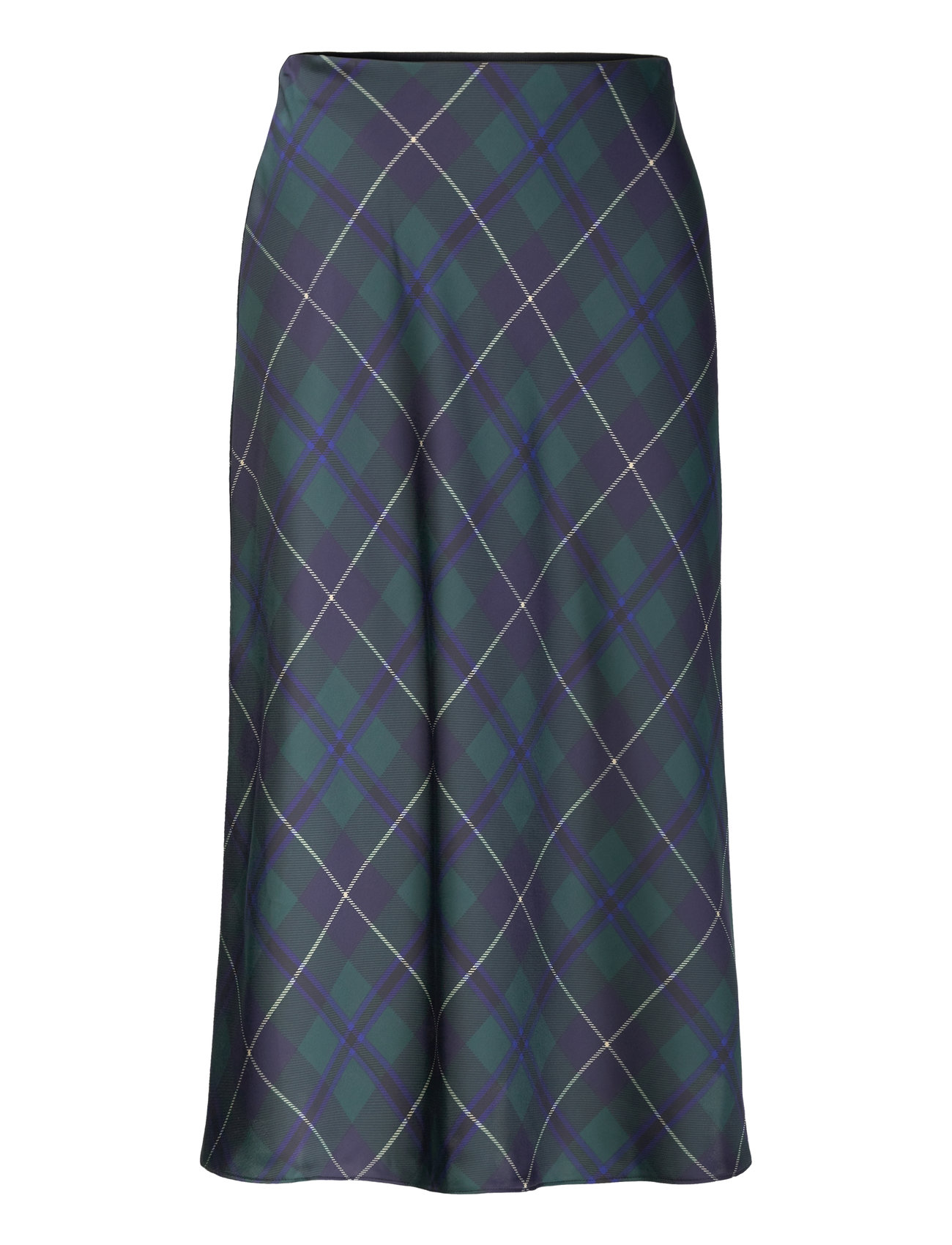 Lauren Ralph Lauren Plaid Satin Charmeuse Midi Skirt Marinblå