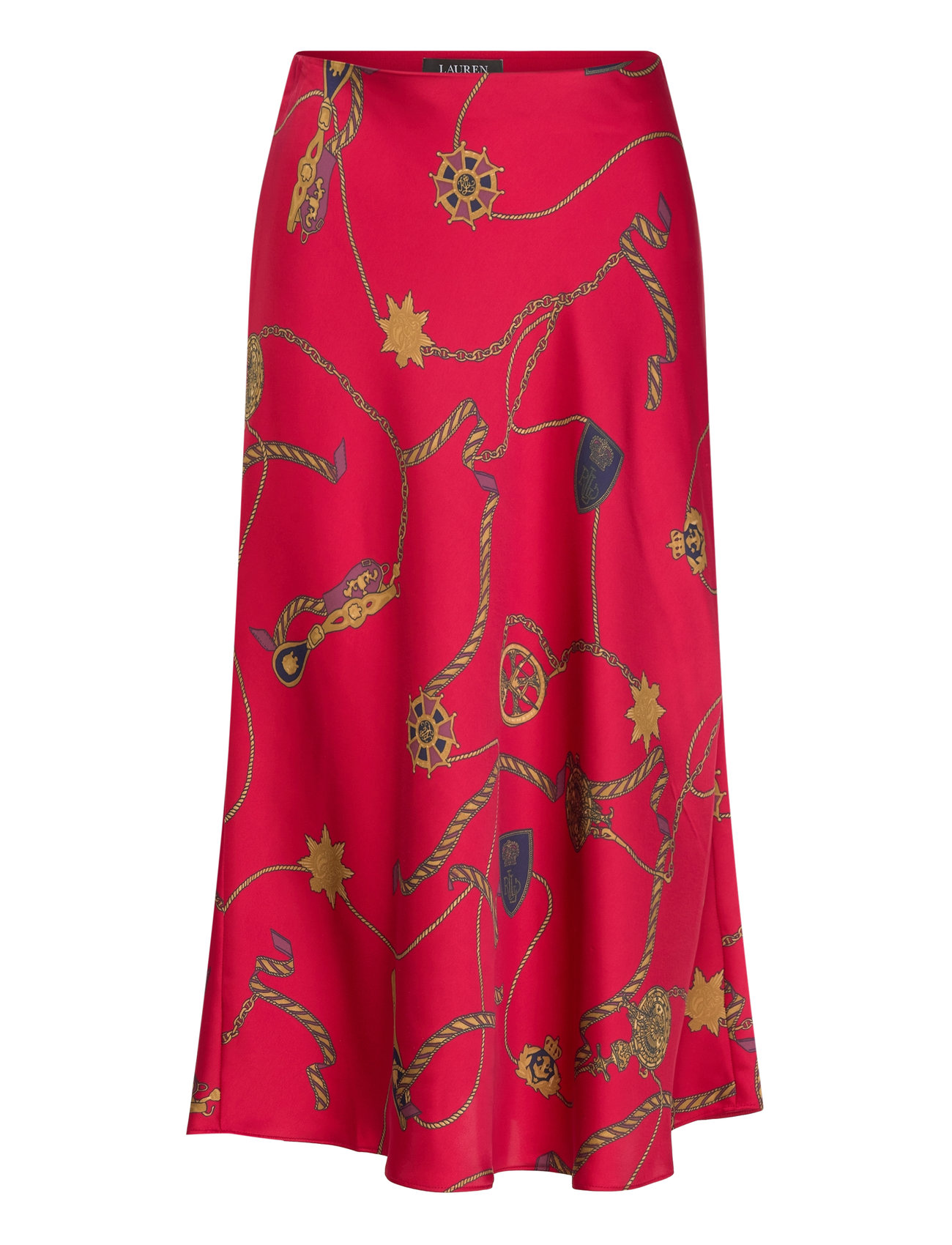 Lauren Ralph Lauren Belting-Print Satin Charmeuse Midi Skirt Röd