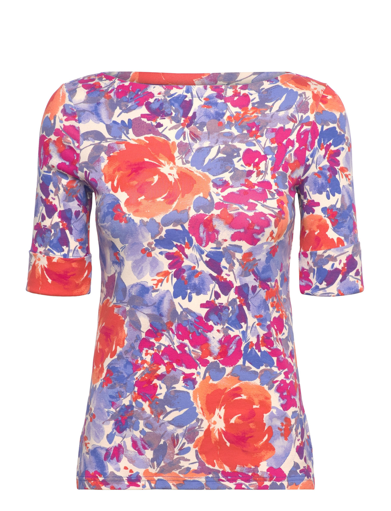 Lauren Ralph Lauren Floral Stretch Cotton Boatneck Tee, XS, Multi/patterned, T-Shirts & Toppe > Kortærmede, Dame