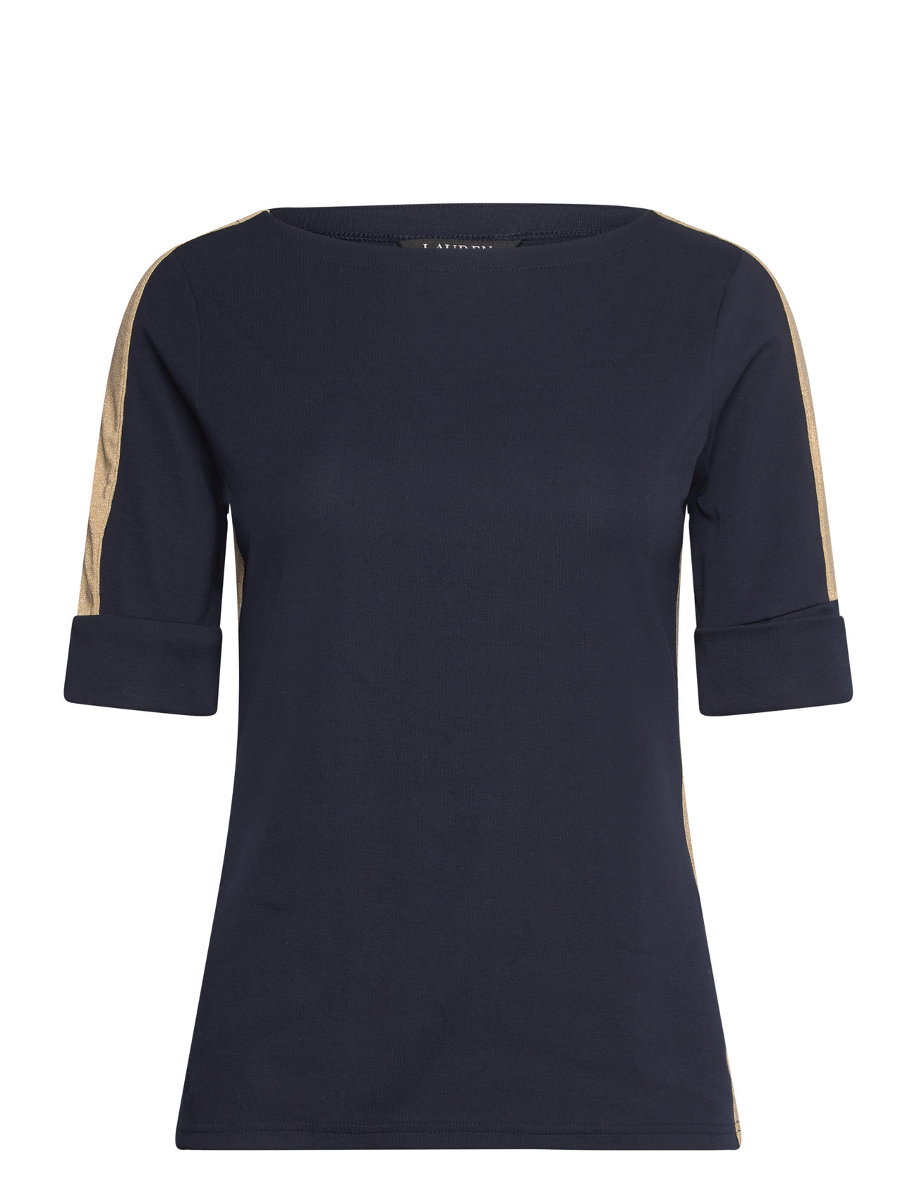 Lauren Ralph Lauren Two-T Stretch Cotton Elbow-Sleeve Tee Marinblå