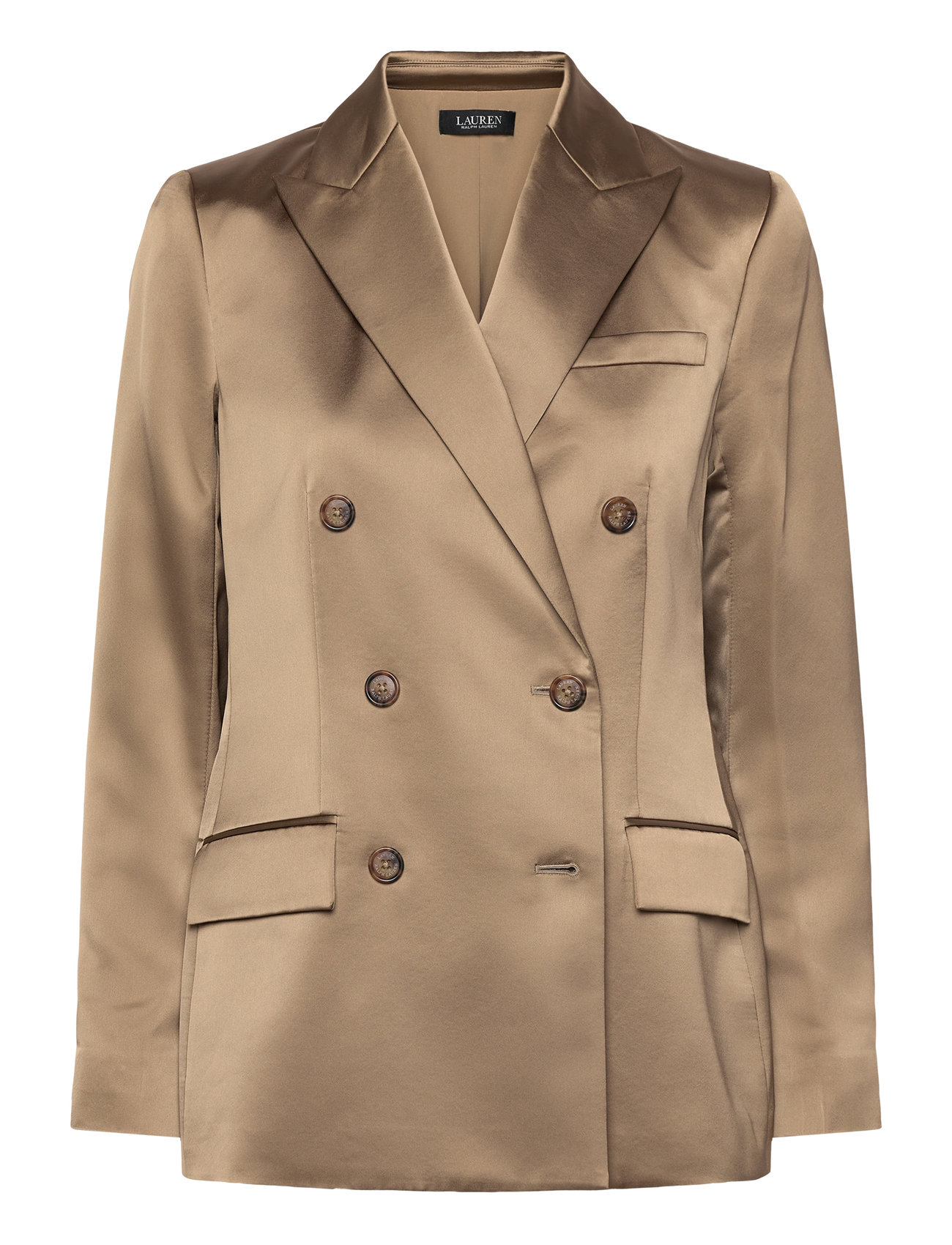 Lauren Ralph Lauren Double-Breasted Charmeuse Blazer Beige