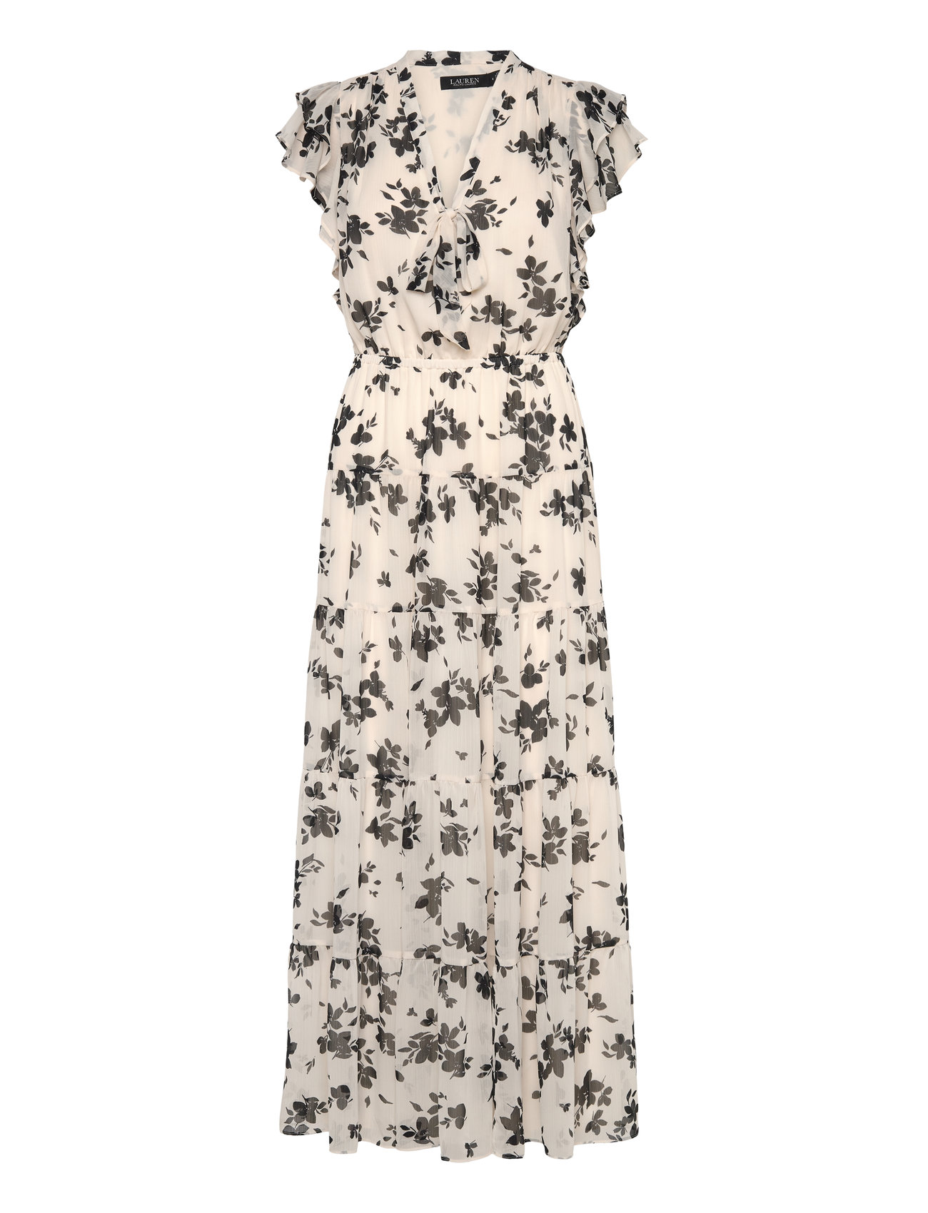 Floral Georgette Tie-Neck Maxidress Maxikjole Festkjole White Lauren Ralph Lauren