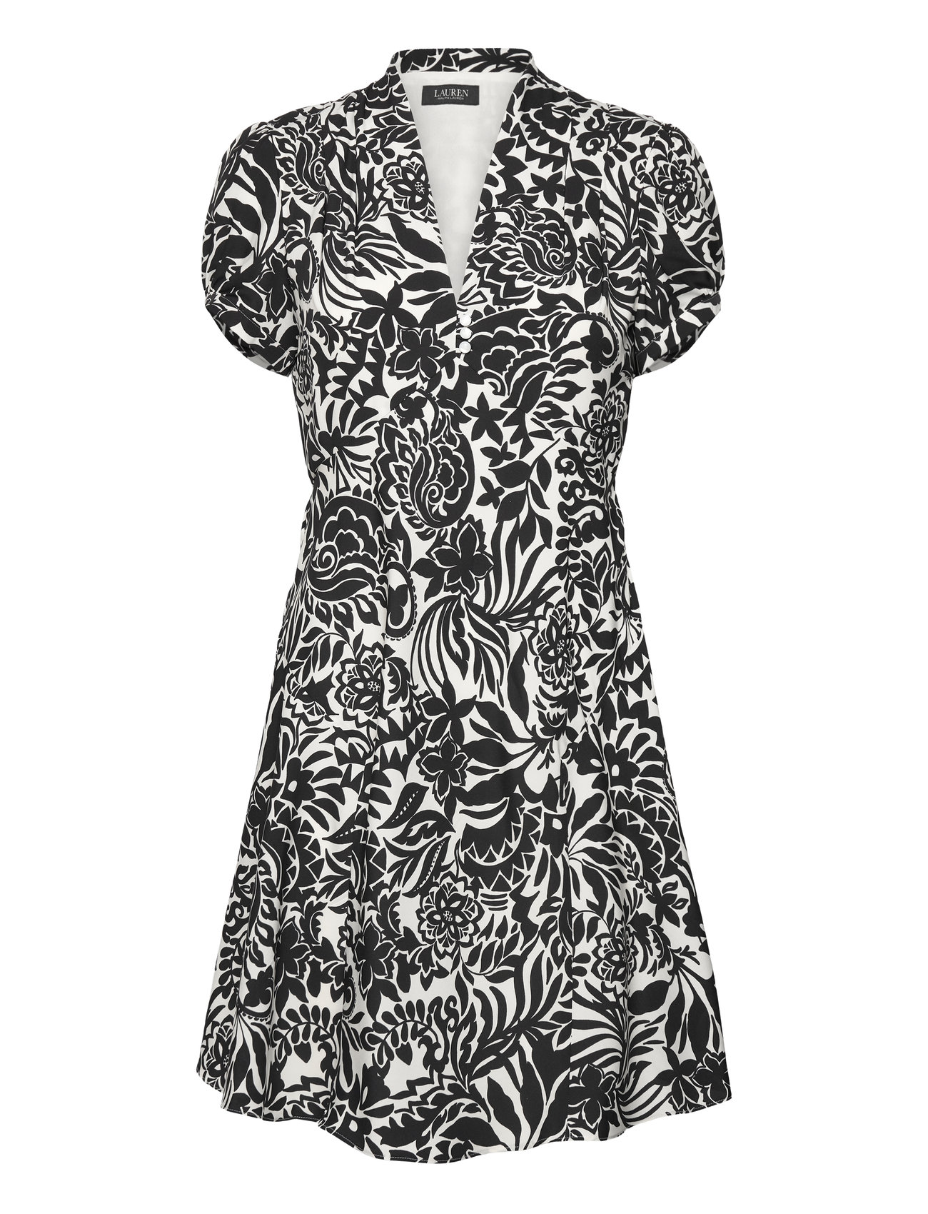 Floral Crepe Short-Sleeve Dress Kort Kjole Black Lauren Ralph Lauren