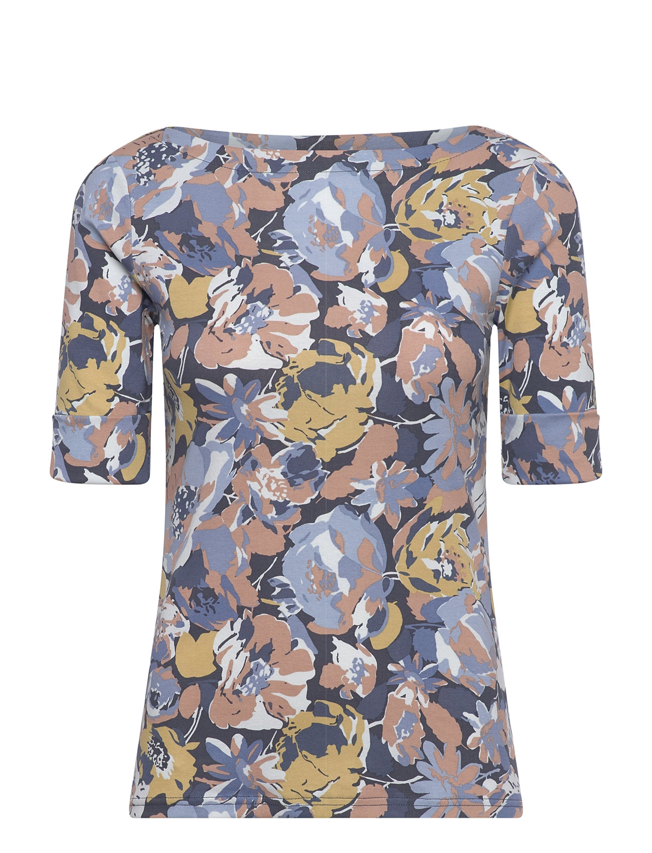 Lauren Ralph Lauren Floral Stretch Cotton Boatneck Tee, XS, Blue, T-Shirts & Toppe > Kortærmede, Dame
