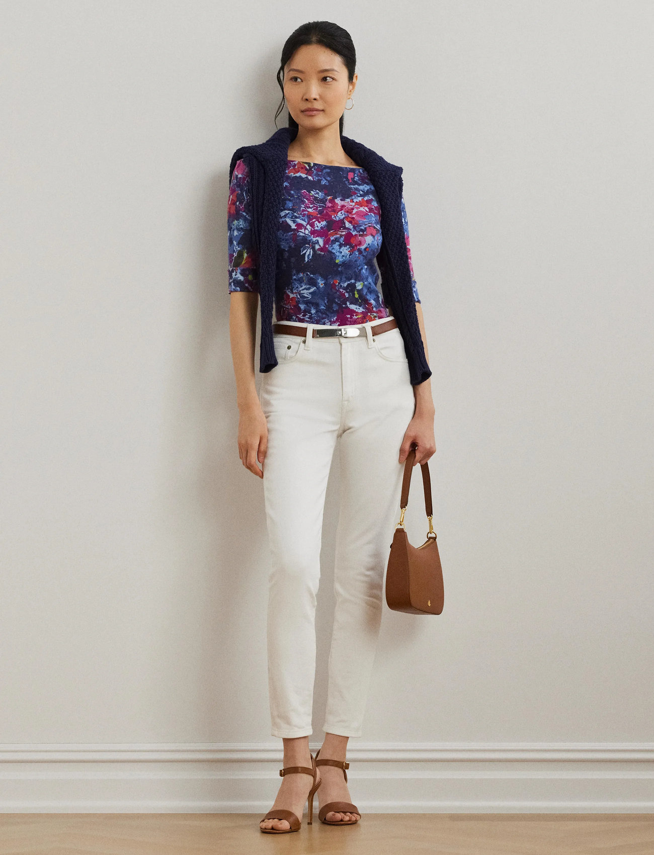Lauren Ralph Lauren Print Stretch Cotton Boatneck Tee, XS, Blue, T-Shirts & Toppe > Kortærmede, Dame
