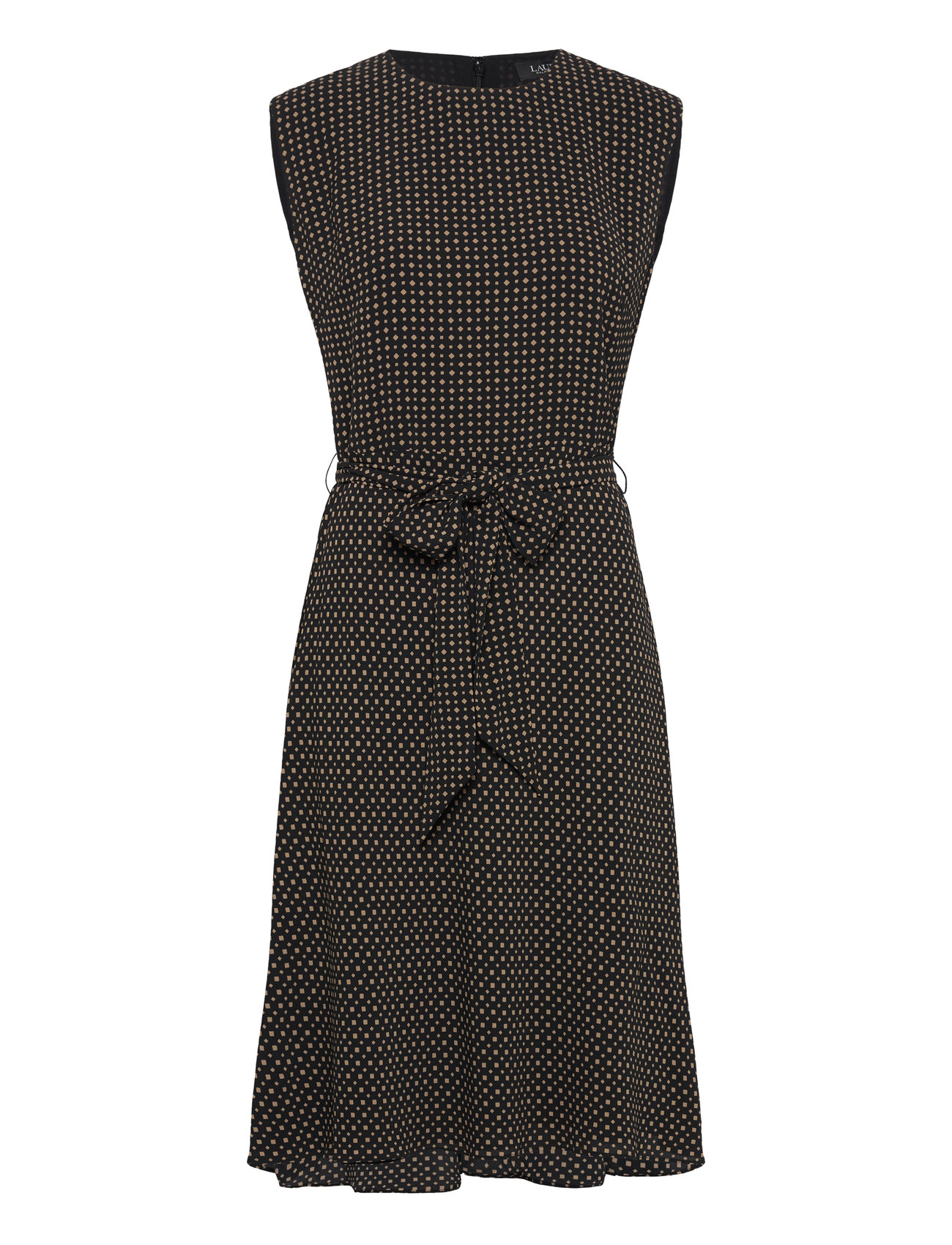 Geo-Print Belted Bubble Crepe Dress Knelang Kjole Black Lauren Ralph Lauren
