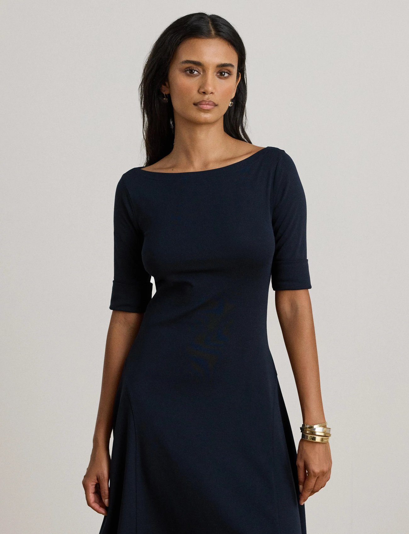 Lauren Ralph Lauren Rib-Knit Stretch Cotton Midi Dress, S, Navy, Kjoler > Knælange Og Midi, Dame