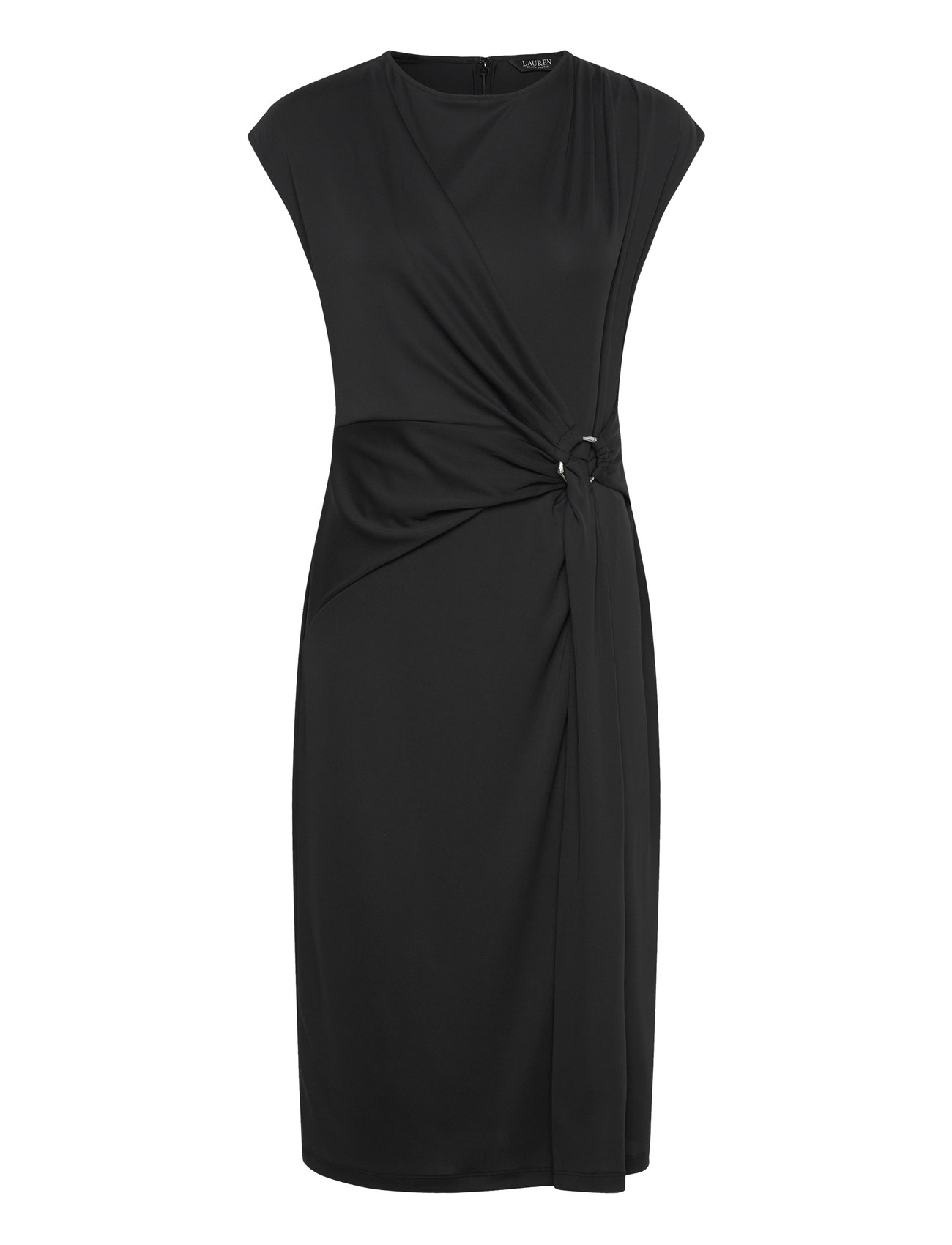 Ring-Trim Jersey Cap-Sleeve Dress Knelang Kjole Black Lauren Ralph Lauren