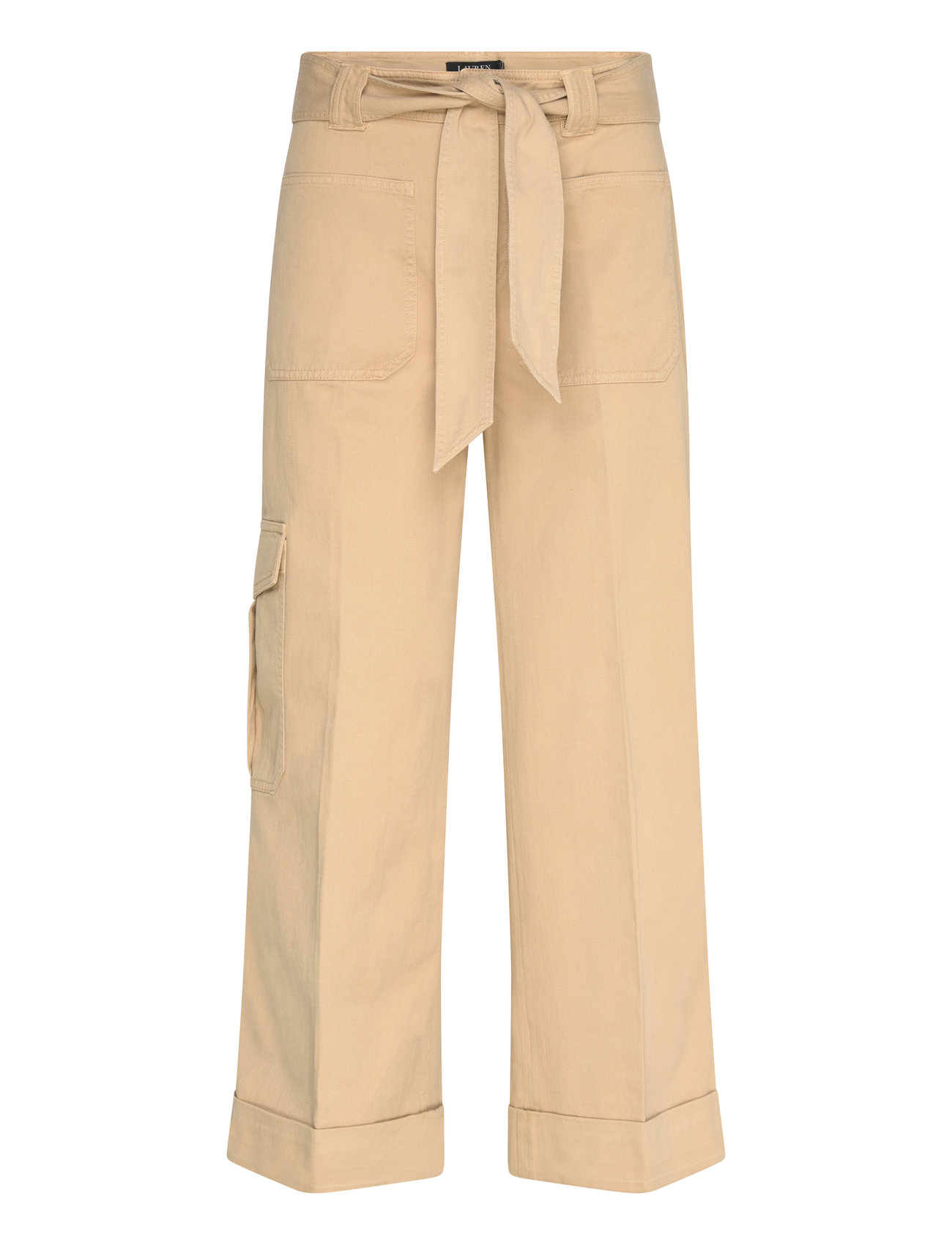 Lauren Ralph Lauren Pleated Cotton Twill Wide-Leg Cargo Pant, 36, Beige, Bukser > Cargo-Bukser, Dame