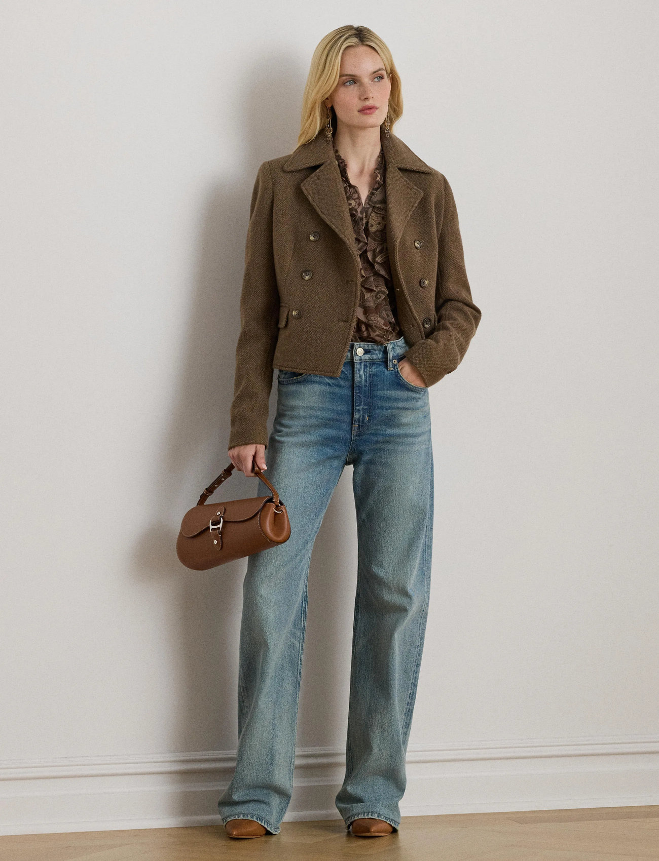 Lauren Ralph Lauren Paisley Ruffle-Trim Chiffon Blouse, XS, Brown, Bluser > Langærmede, Dame