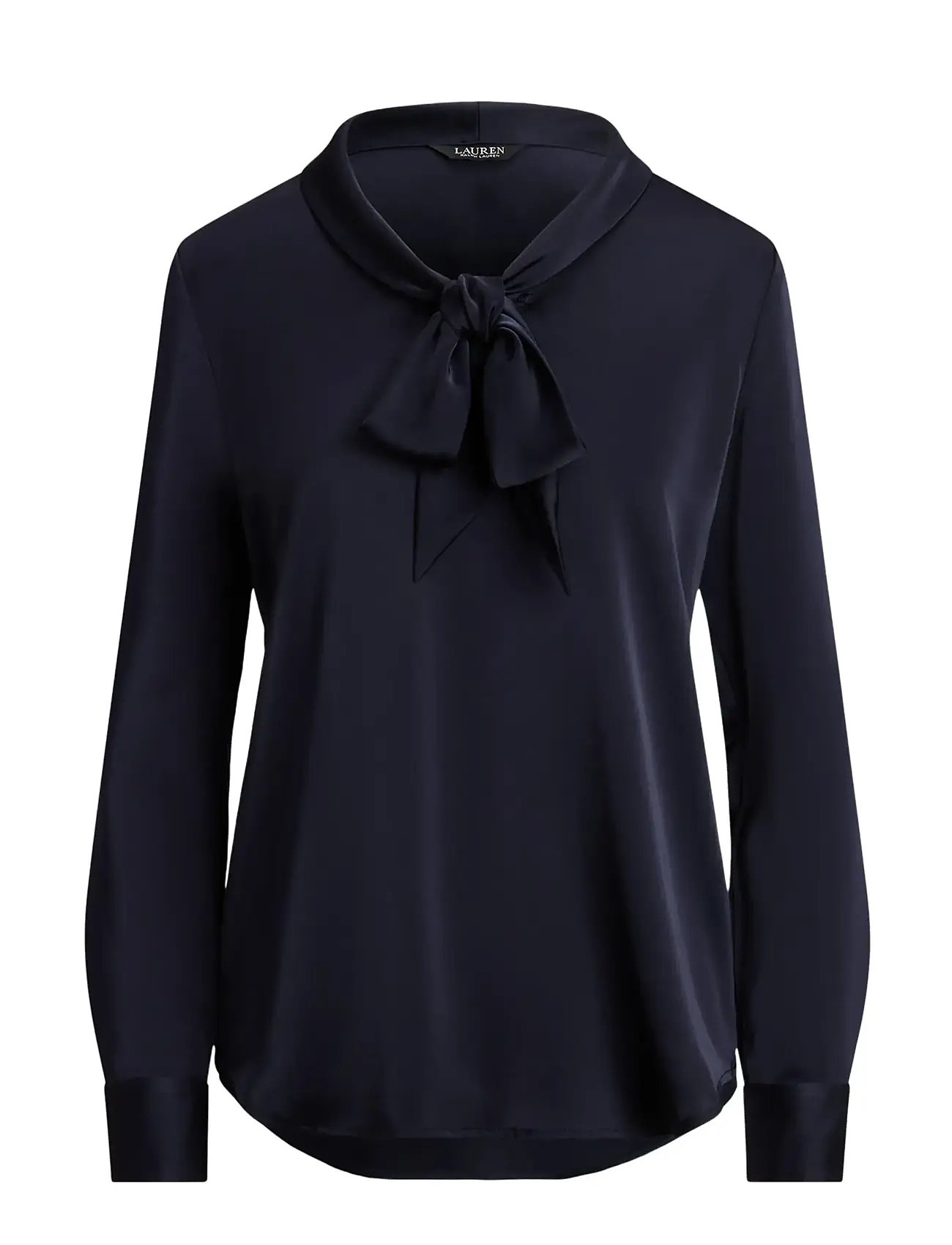 LAUREN RALPH LAUREN Satin Charmeuse Tie-Neck Bluse Navy - XL - Damen