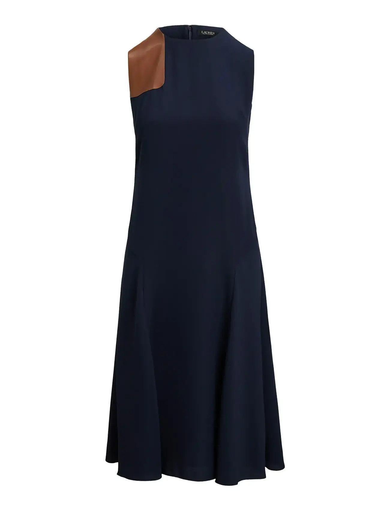 LAUREN RALPH LAUREN Faux-Leder-Trim Georgette Kleid Navy - 42 - Damen