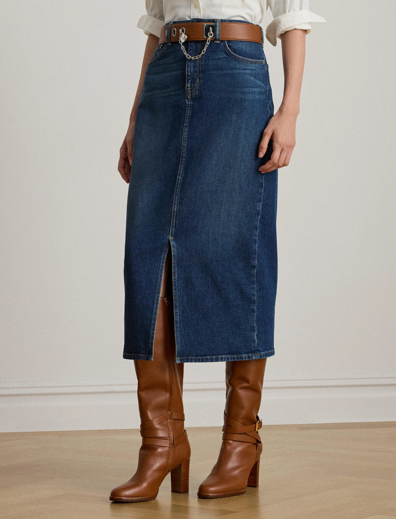 Lauren Ralph Lauren Denim Midi Skirt, 36, Blue, Designere > Knælange Og Midi Nederdele, Dame