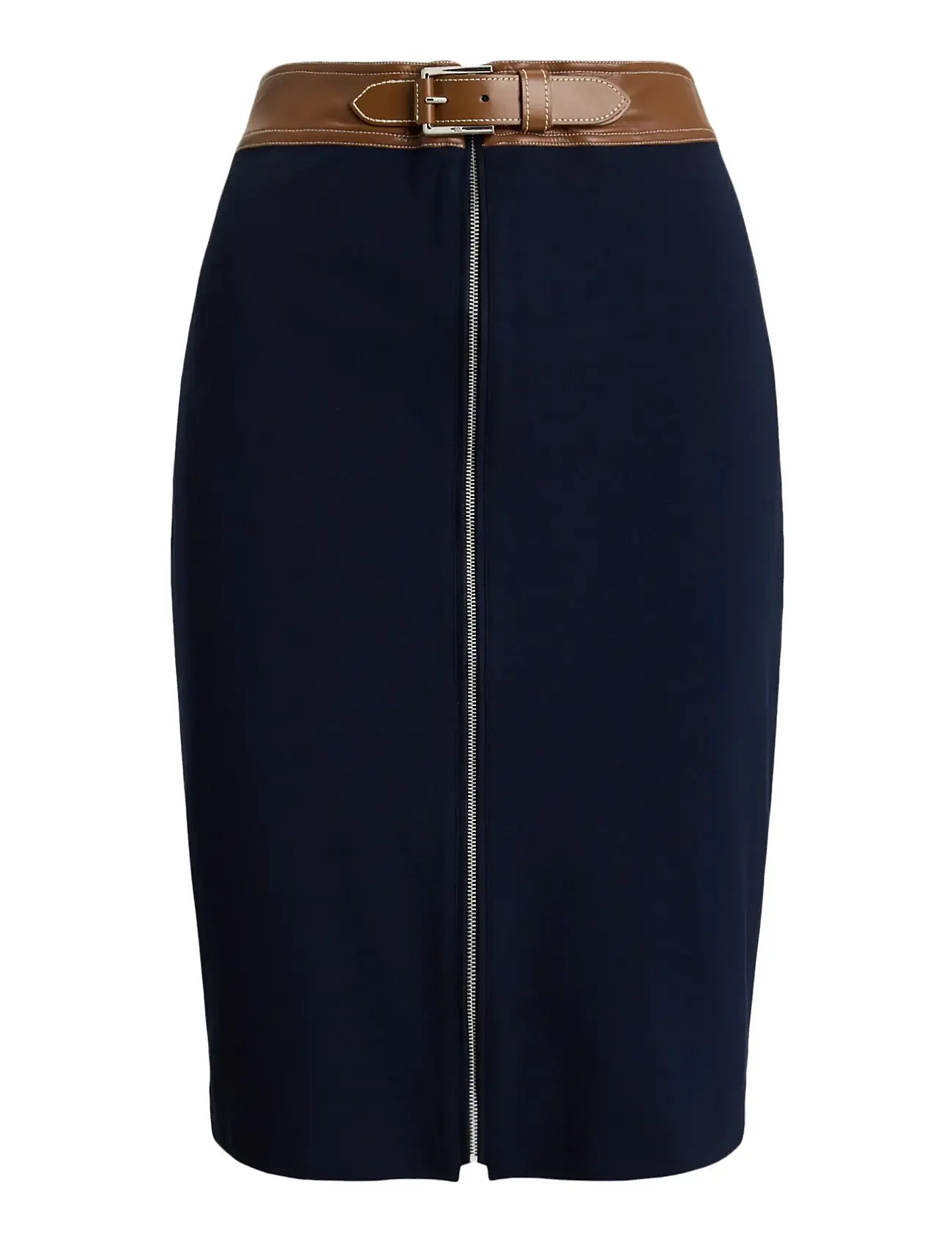LAUREN RALPH LAUREN Faux-Leder-Trim Ponte Pencil Rock Navy - 34 - Damen