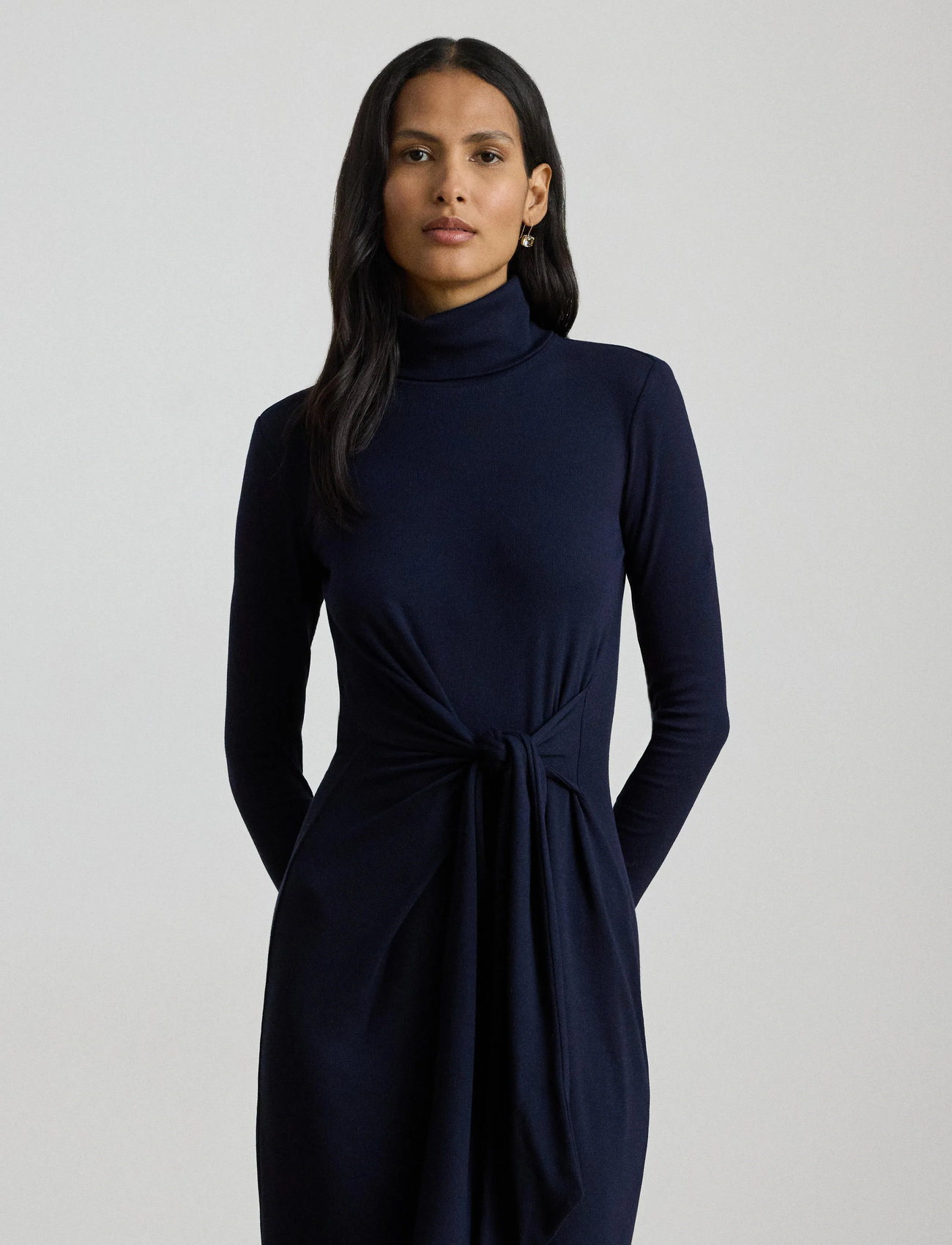 Lauren Ralph Lauren Tie-Front Turtleneck Dress, M, Navy, Designere > Knælange Og Midi, Dame