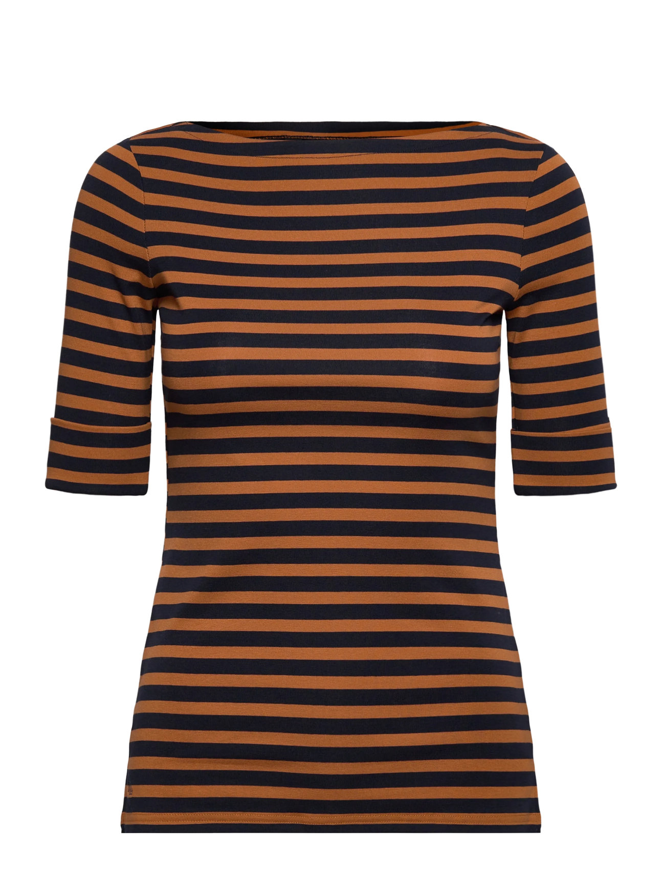 Lauren Ralph Lauren Striped Stretch Cotton Boatneck Tee, S, Navy, T-Shirts & Toppe > Kortærmede, Dame