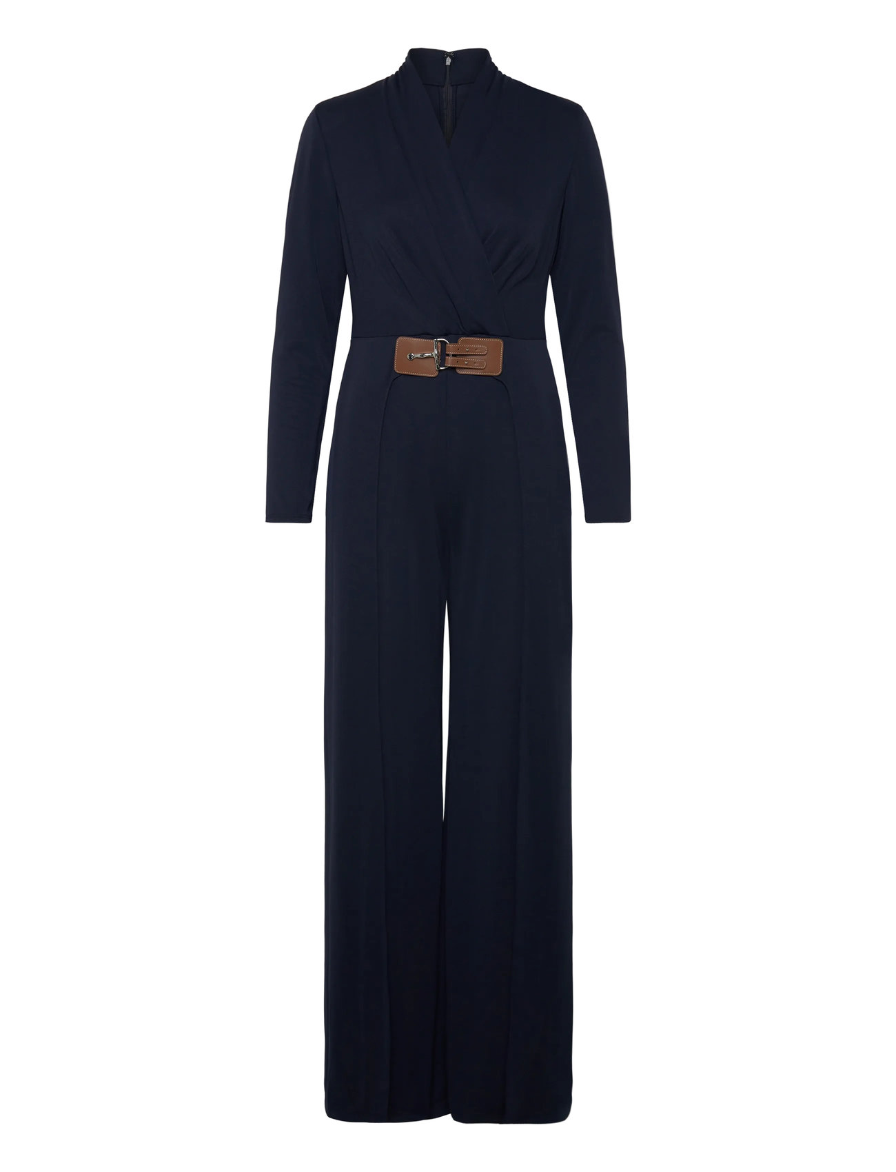 LAUREN RALPH LAUREN Buckle-Trim Jersey Surplice Jumpsuit Navy - 38 - Damen