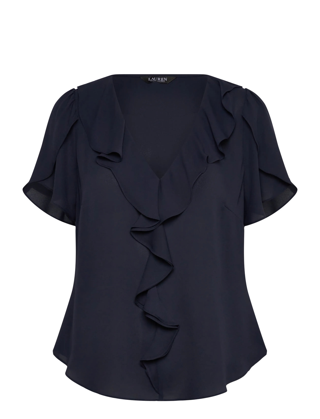 LAUREN RALPH LAUREN Ruffle-Trim Georgette Bluse Navy - XS - Damen
