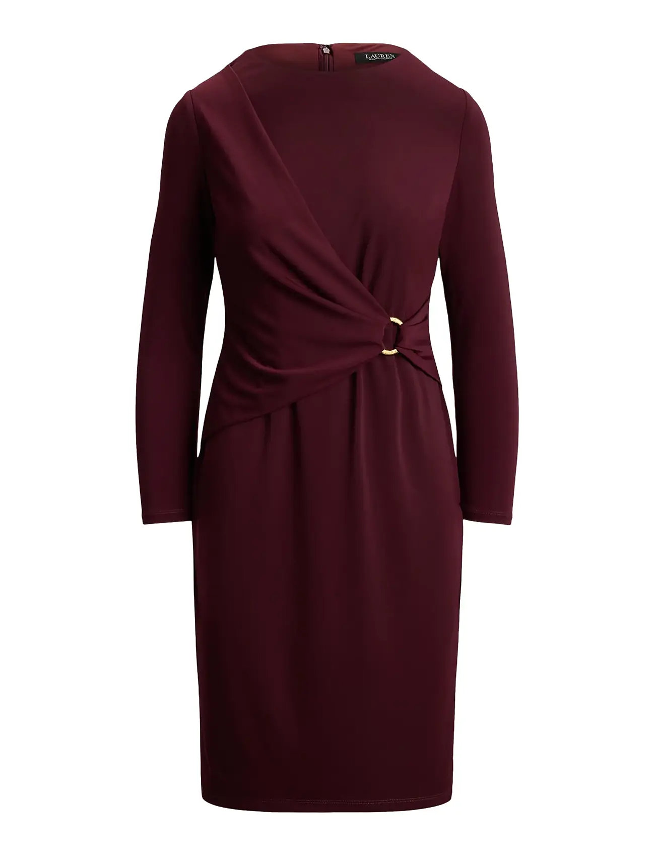 Lauren Ralph Lauren Jersey Three-Quarter-Sleeve Dress, 42, Burgundy, Kjoler > Knælange Og Midi, Dame
