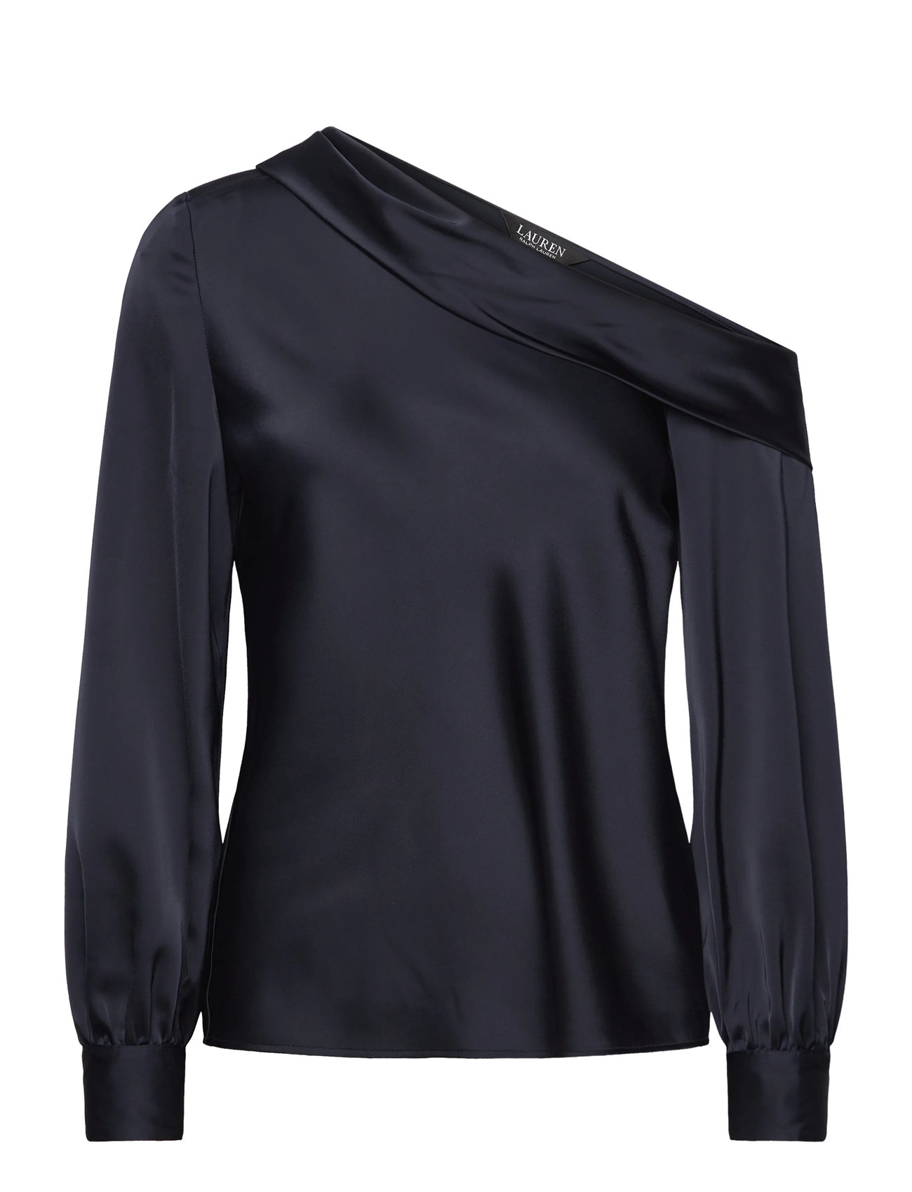Lauren Ralph Lauren Satin Charmeuse One-Shoulder Blouse, XS, Navy, Bluser > Langærmede, Dame