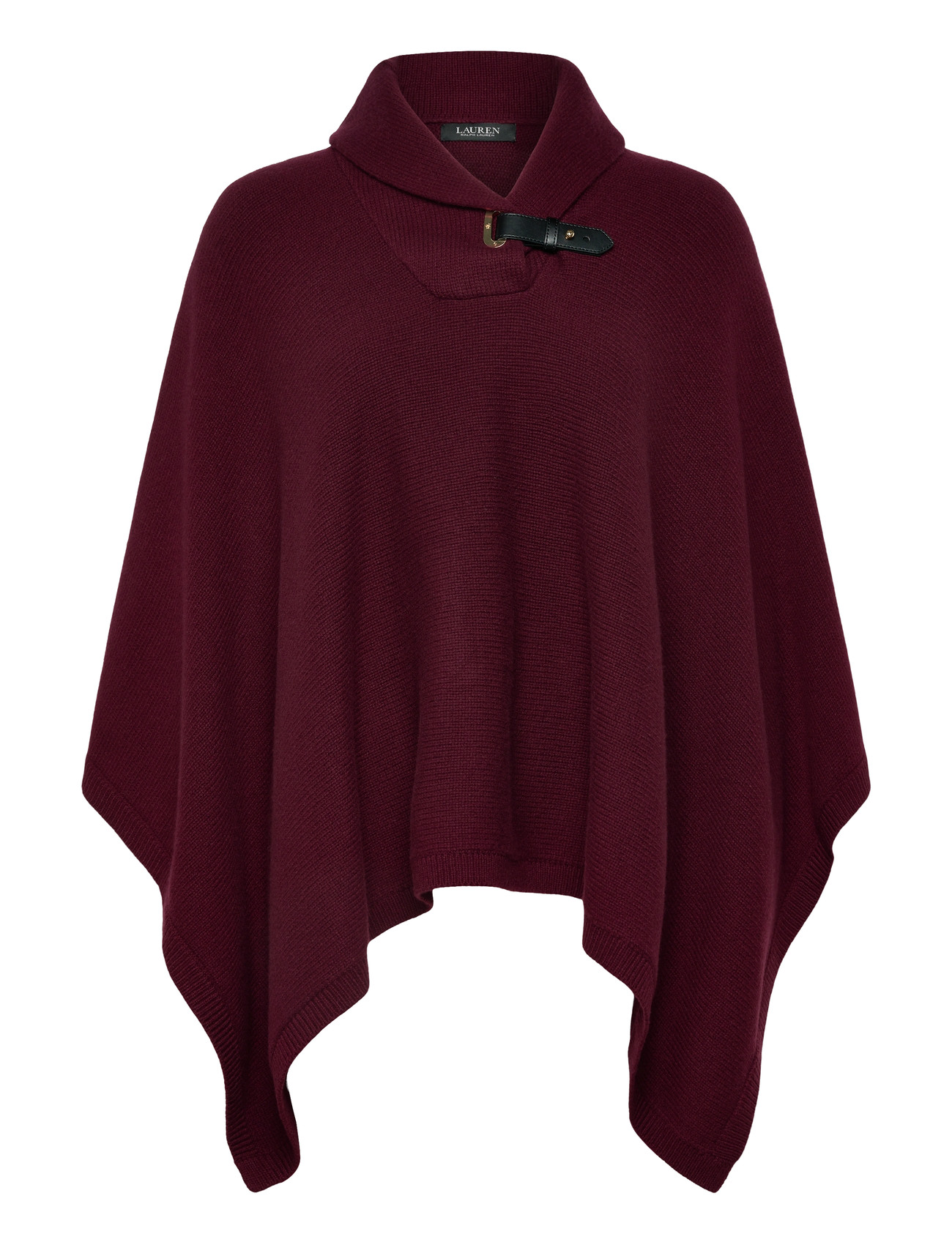Lauren Ralph Lauren Buckle-Trim Wool-Blend Sweater Poncho, L/XL, Burgundy, Strik > Ponchoer, Dame