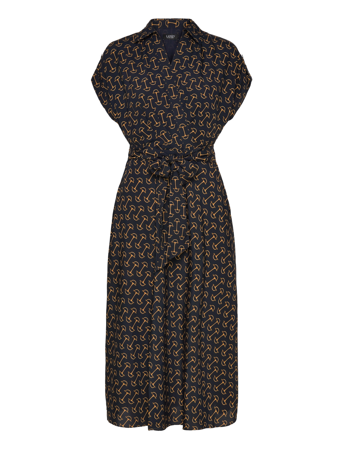 Lauren Ralph Lauren Geo-Print Belted Crepe Dress, 36, Multi/patterned, Kjoler > Knælange Og Midi, Dame