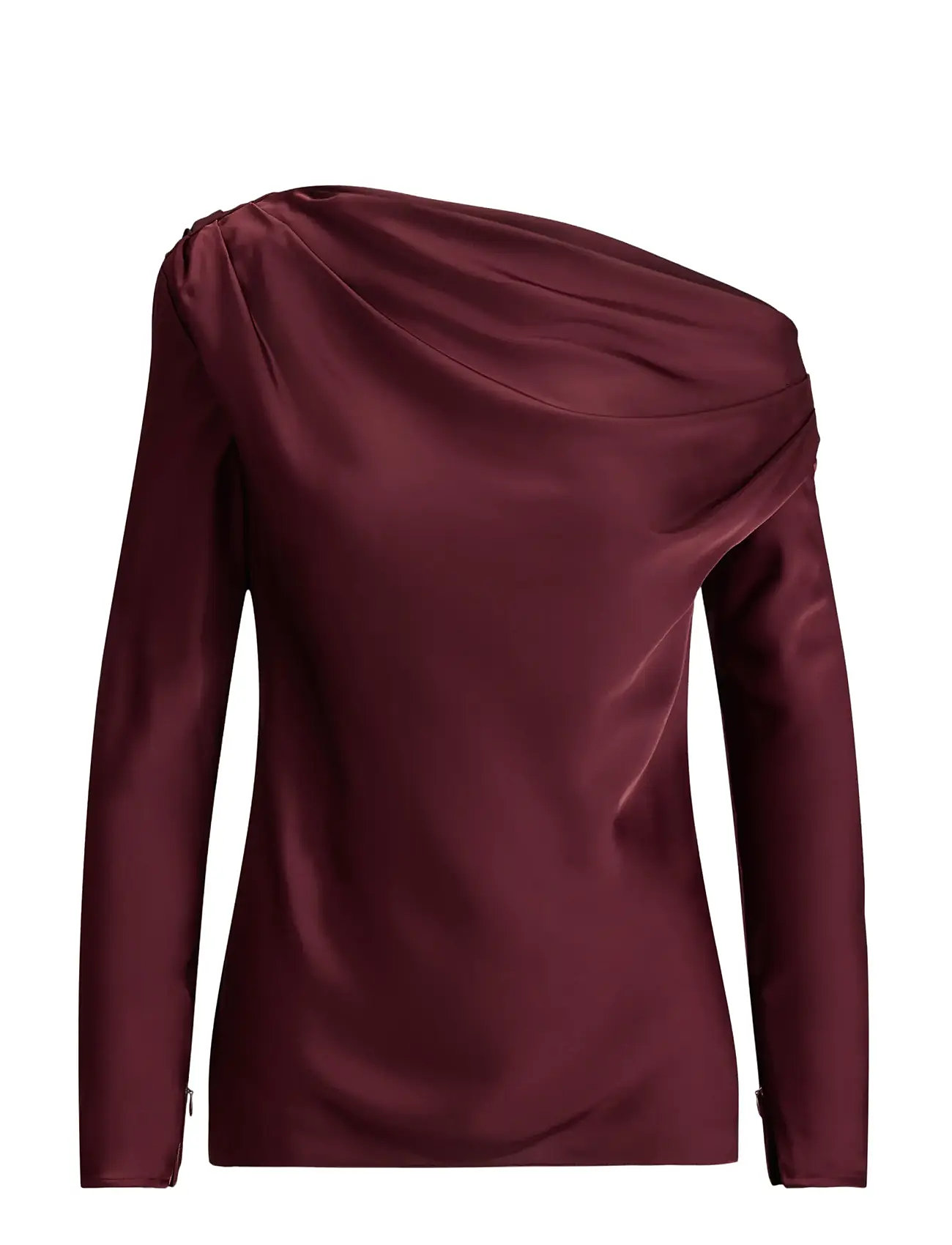 Lauren Ralph Lauren Satin Charmeuse Off-The-Shoulder Blouse, M, Burgundy, Bluser > Langærmede, Dame