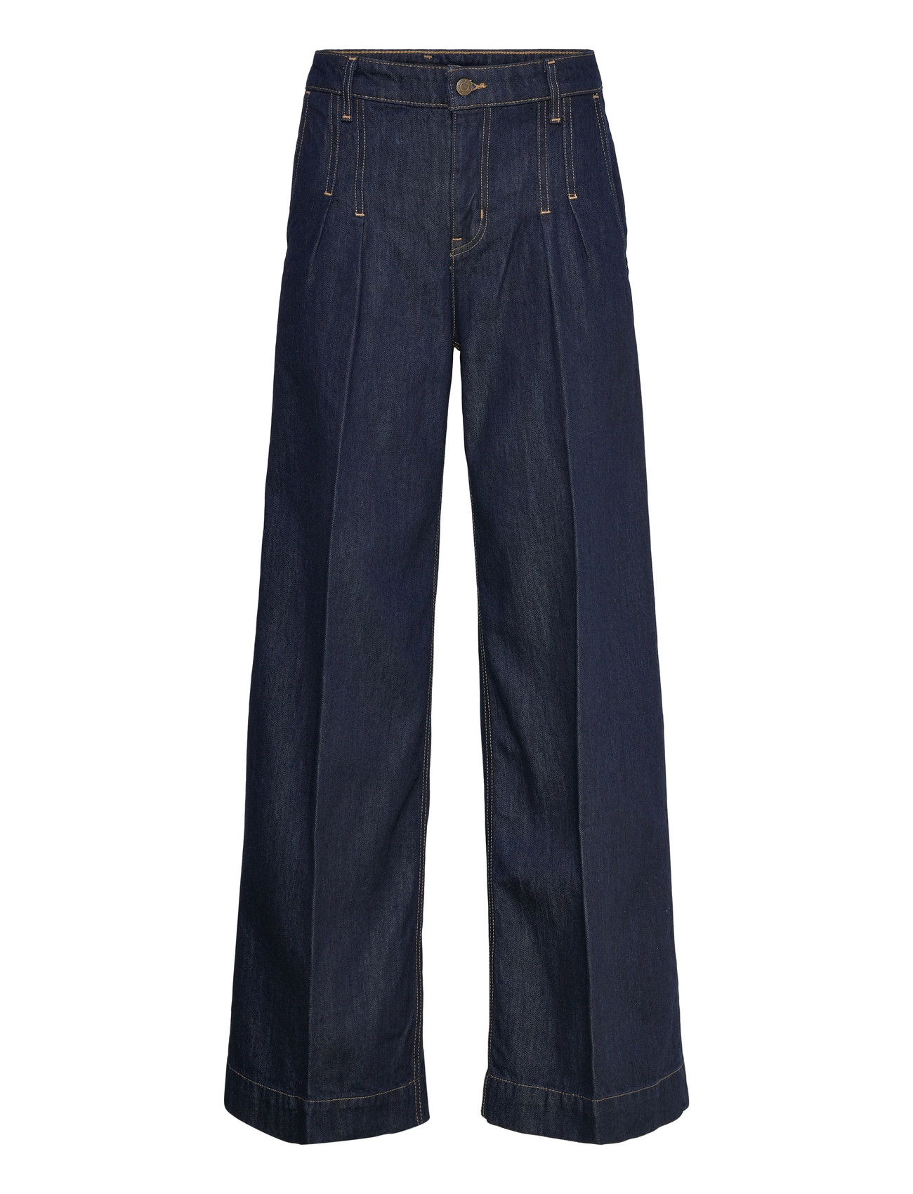 Lauren Ralph Lauren Pleated High-Rise Wide-Leg Jean, 34, Navy, Jeans > Vidde, Dame