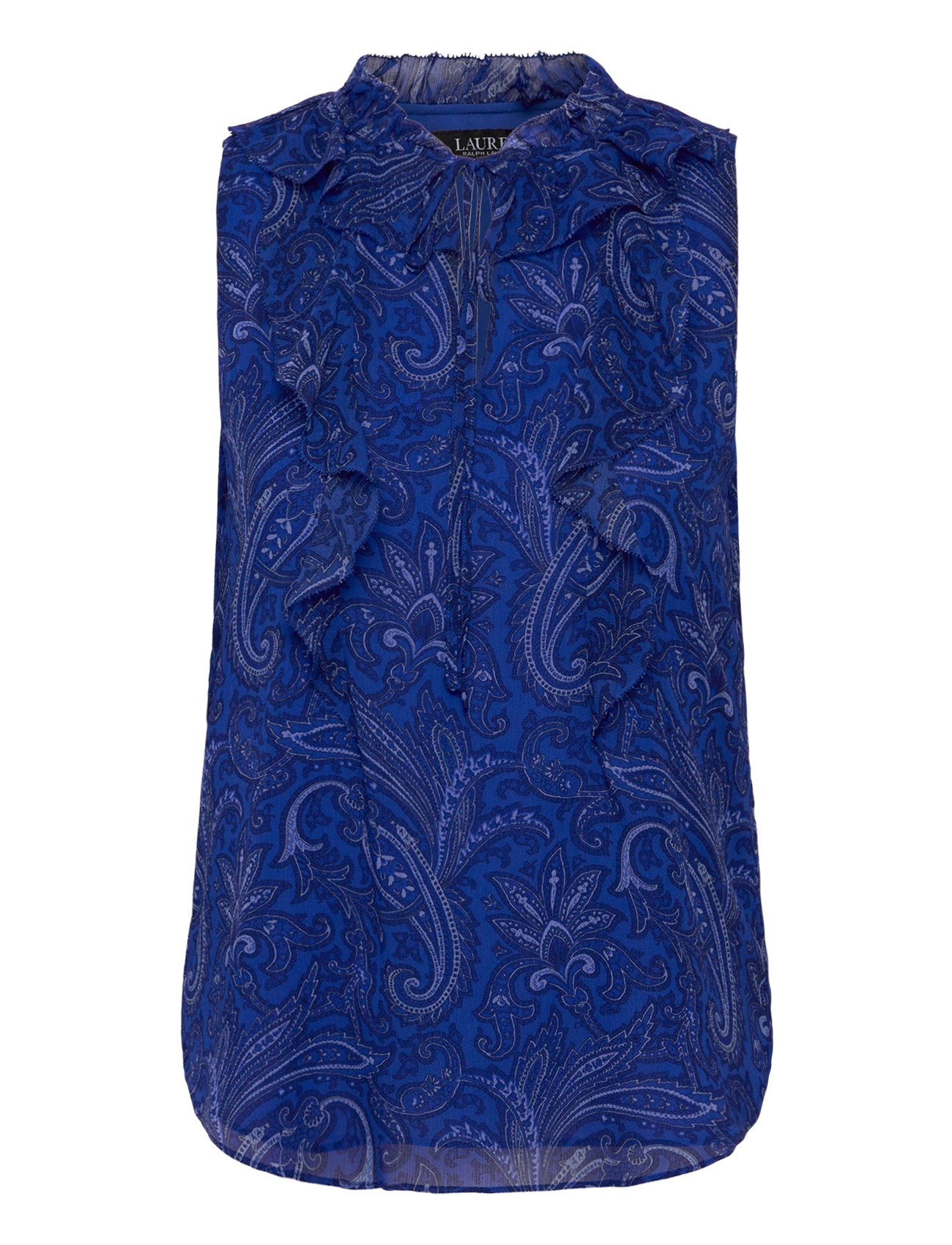 Lauren Ralph Lauren Paisley Ruffle-Trim Georgette Blouse, M, Blue, Bluser > Uden Ærmer, Dame
