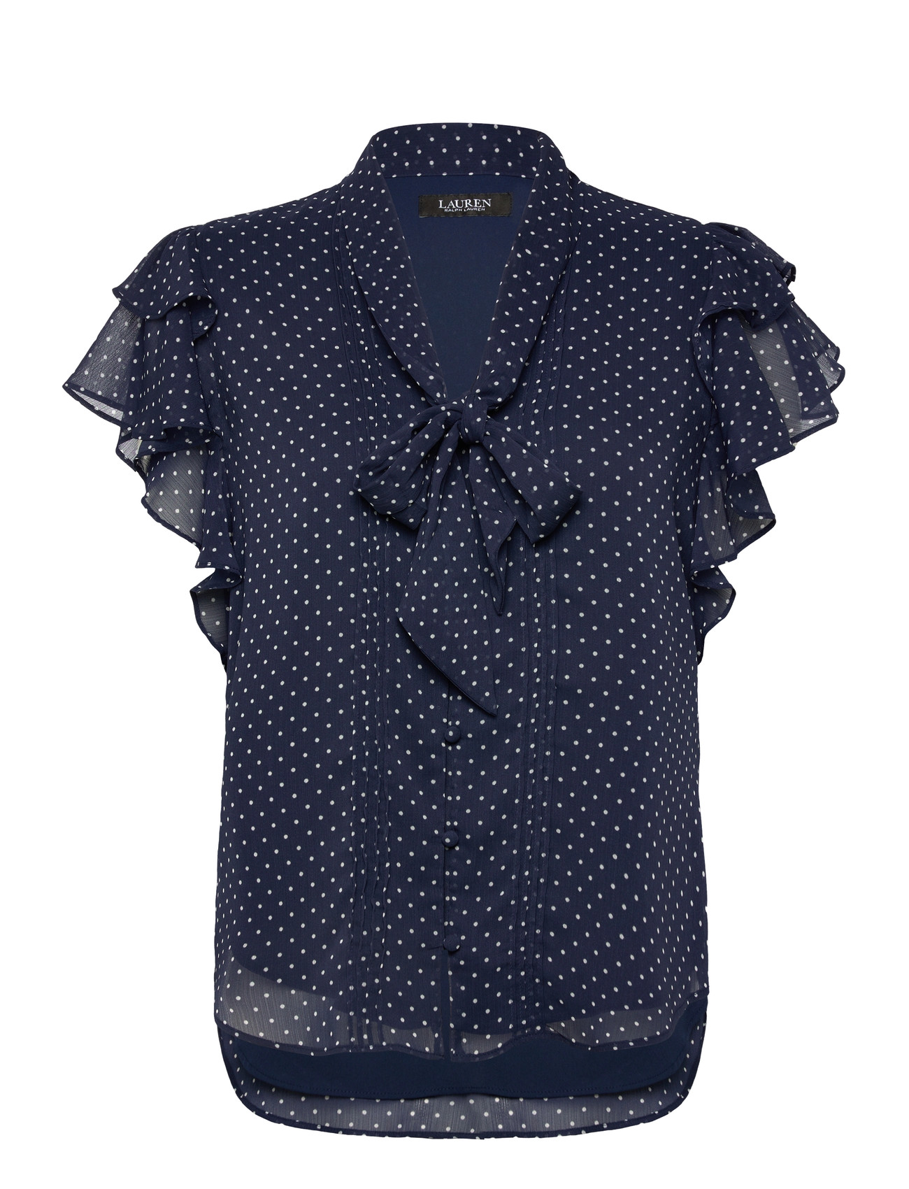 Lauren Ralph Lauren Polka-Dot Georgette Tie-Neck Blouse, XS, Navy, Bluser > Uden Ærmer, Dame