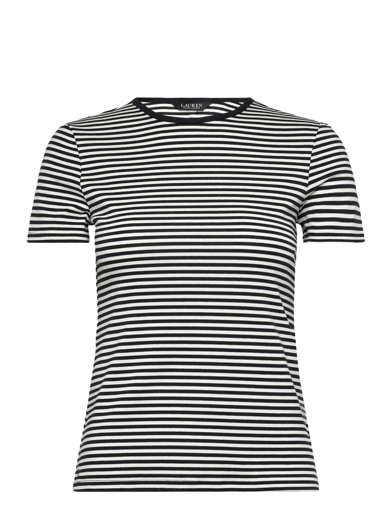 Lauren Ralph Lauren Striped Stretch Cotton Crewneck Tee, XL, Black, T-Shirts & Toppe > Kortærmede, Dame