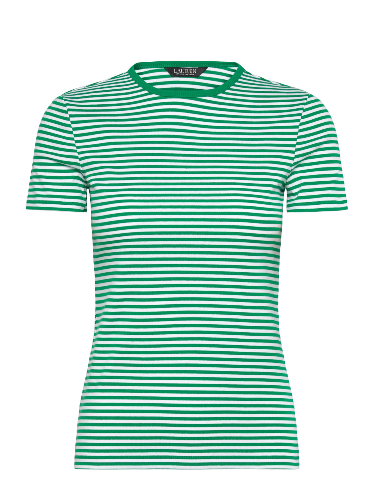 Lauren Ralph Lauren Striped Stretch Cotton Crewneck Tee, L, Green, T-Shirts & Toppe > Kortærmede, Dame