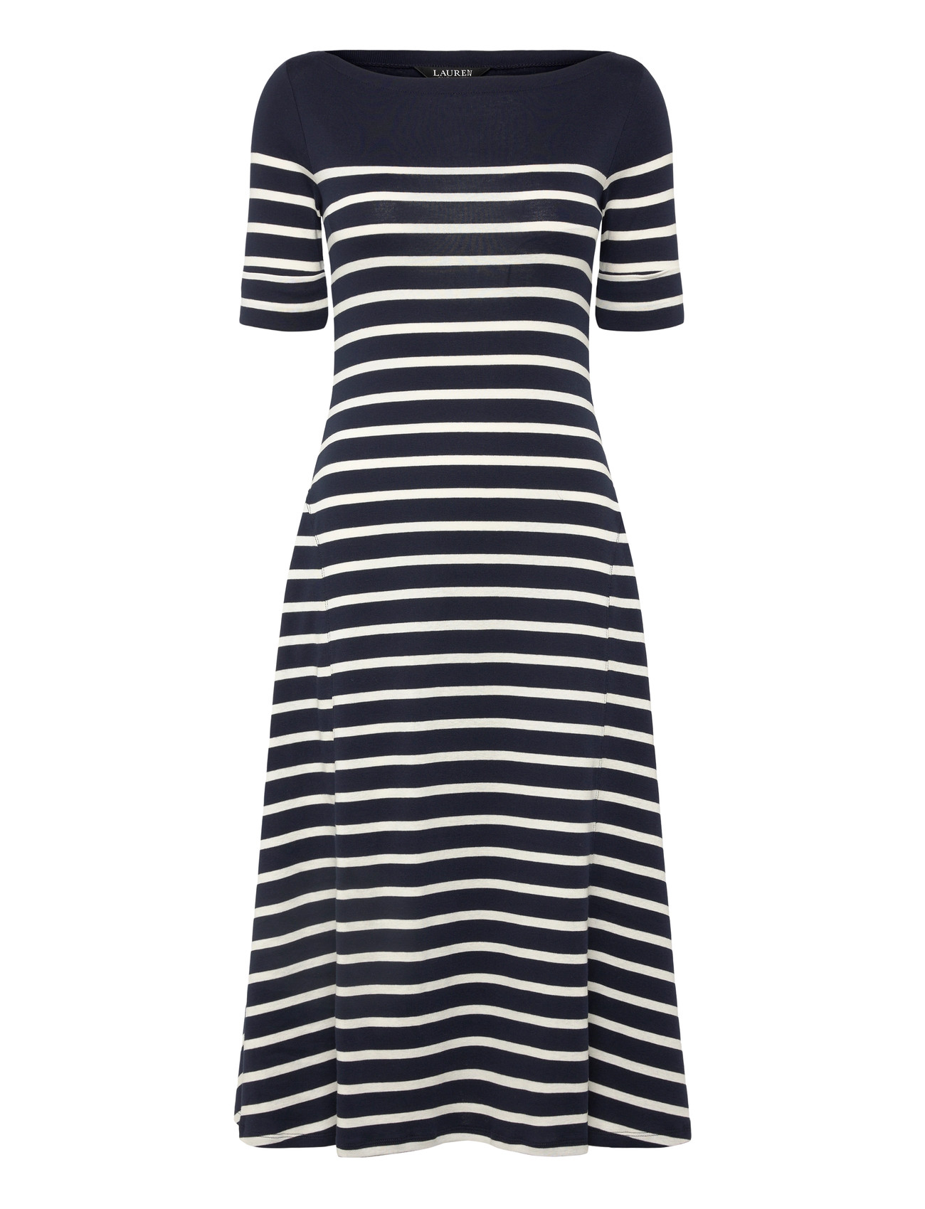 Lauren Ralph Lauren Striped Cotton Rib-Knit Midi Dress, M, Navy, Kjoler > Knælange Og Midi, Dame