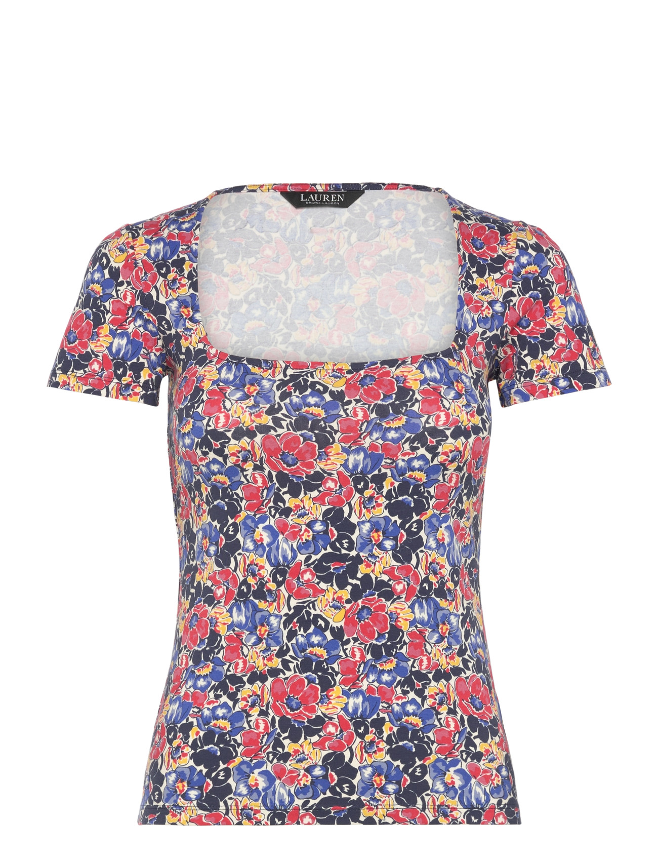 Lauren Ralph Lauren Floral Cotton Jersey Square-Neck Top, M, Multi/patterned, T-Shirts & Toppe > Kortærmede, Dame