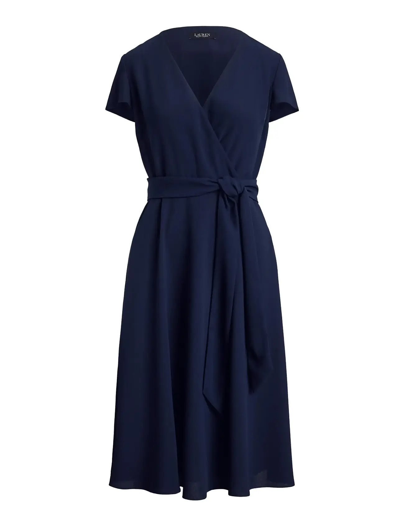 Lauren Ralph Lauren Belted Georgette Surplice Dress, 34, Navy, Kjoler > Knælange Og Midi, Dame