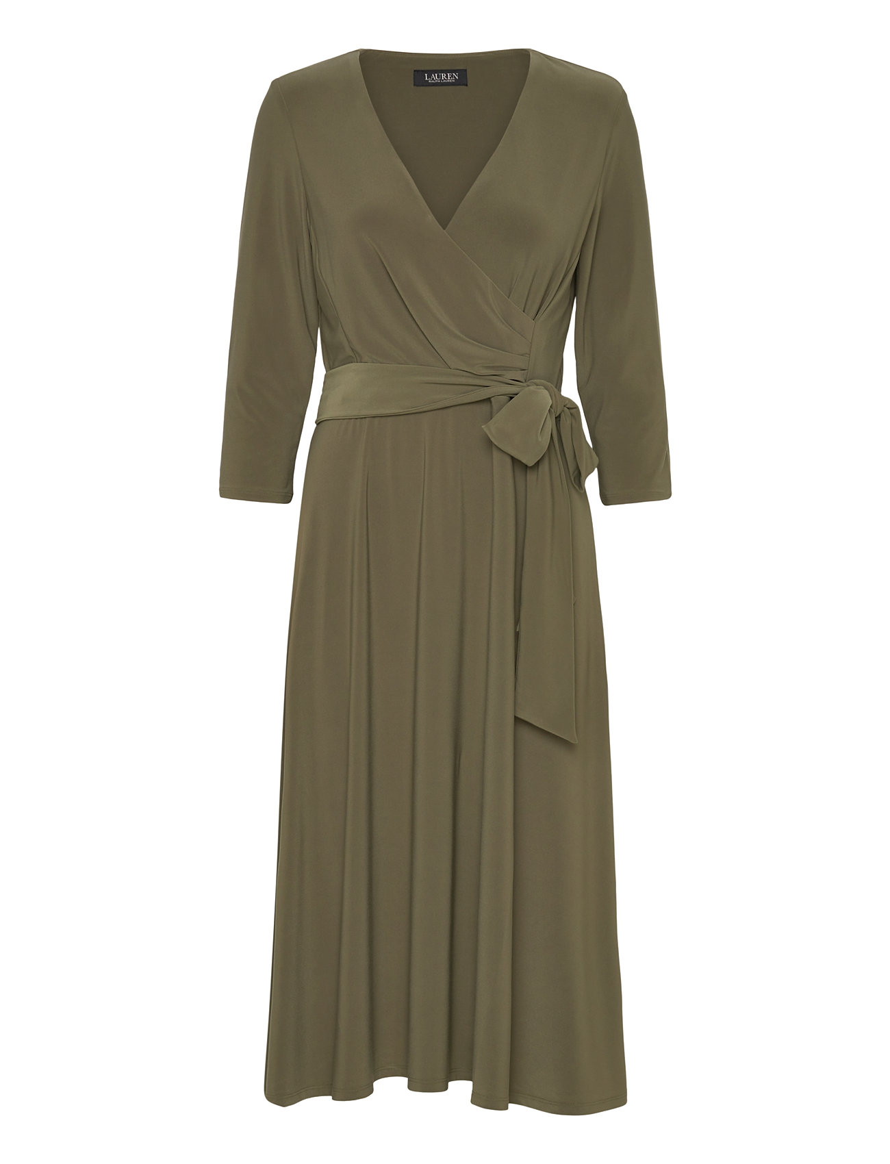 Surplice Jersey Dress Knelang Kjole Green Lauren Ralph Lauren