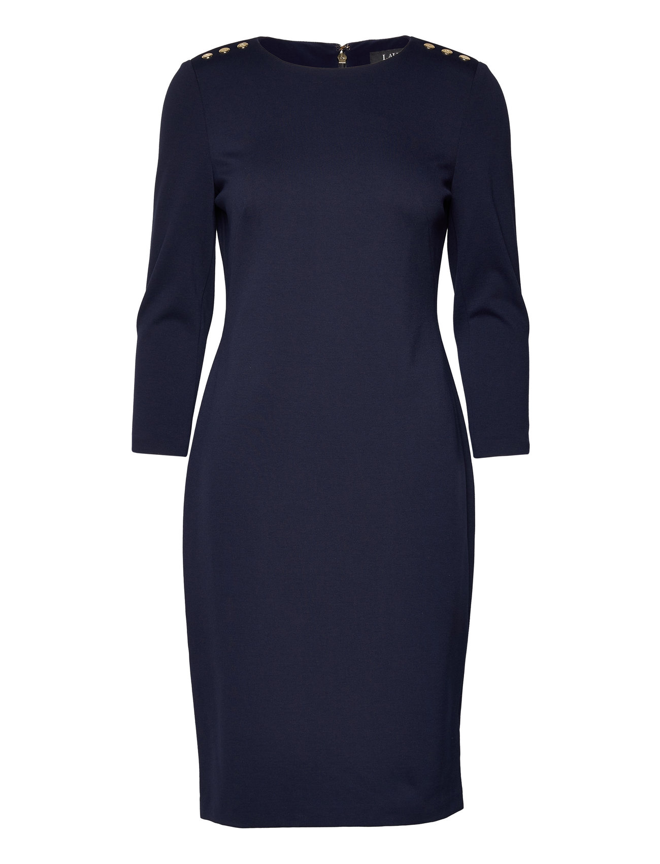 Ponte Three-Quarter-Sleeve Dress Knelang Kjole Navy Lauren Ralph Lauren