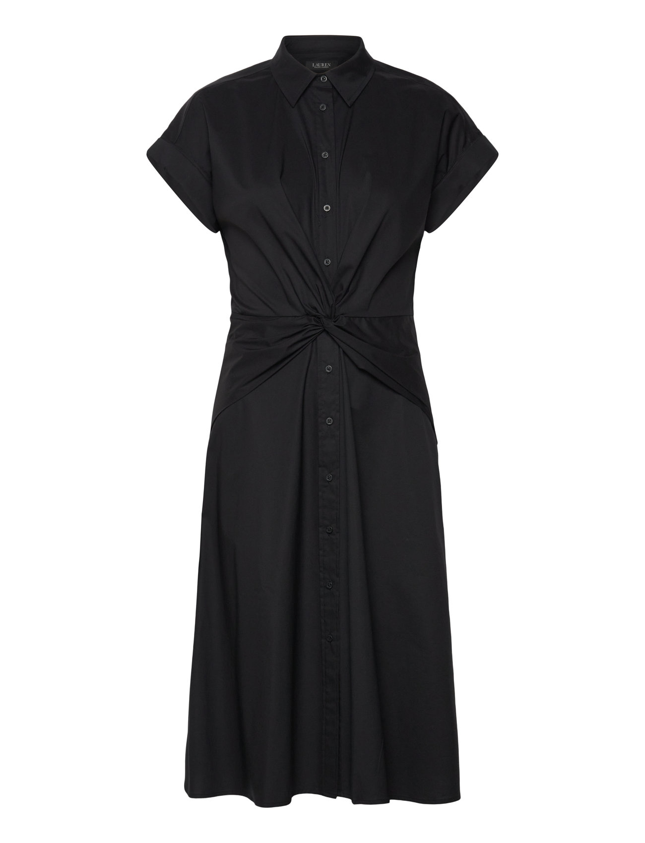 Twist-Front Cotton-Blend Shirtdress Knelang Kjole Black Lauren Ralph Lauren